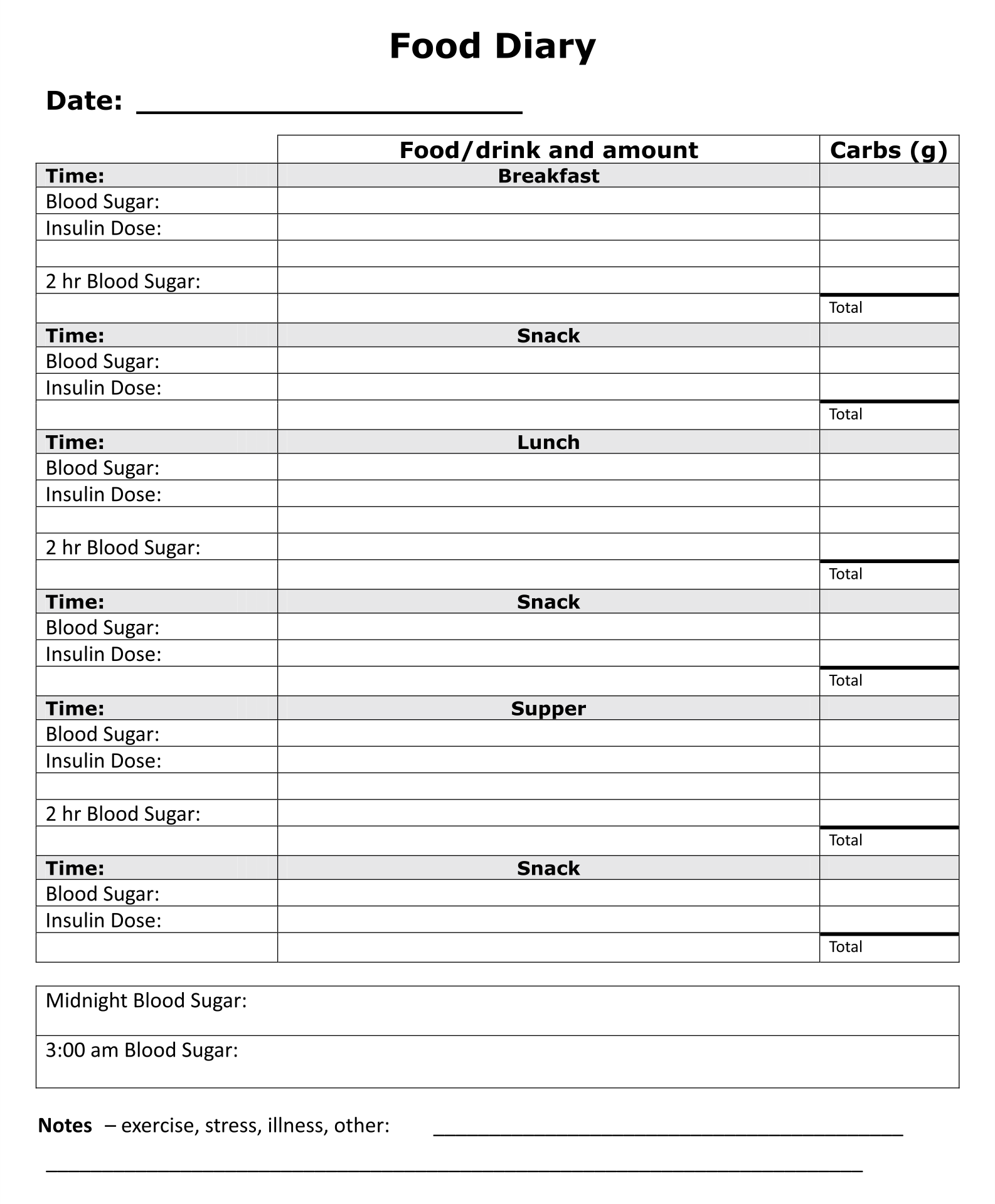 Diabetic Food Log Sheets 10 Free PDF Printables Printablee