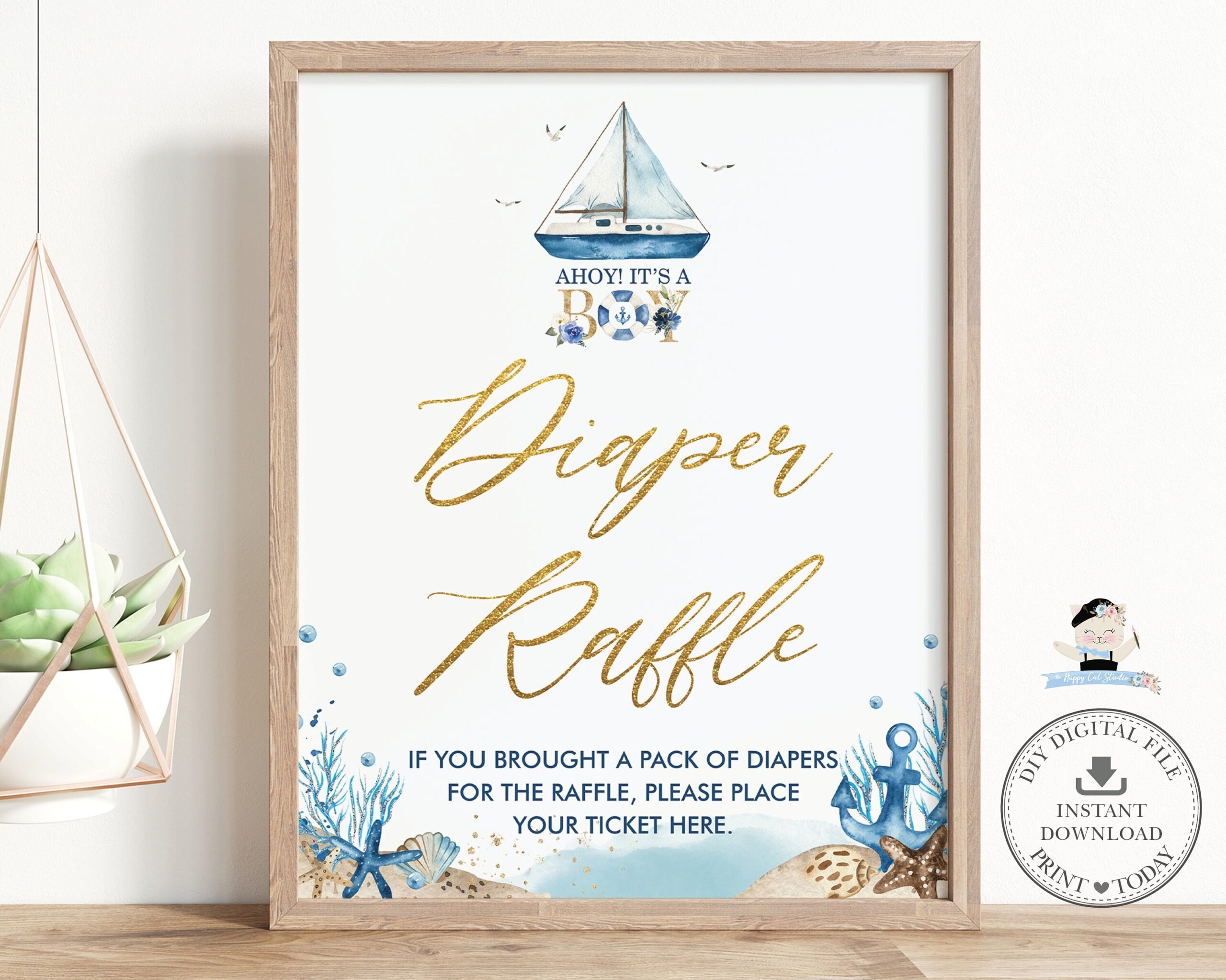 Diaper Raffle Sign INSTANT DOWNLOAD Nautical Blue Boat Ahoy It s A Boy Beach Baby Shower Bring A Pack Of Diapers Fun Activity Printable NT2 Etsy