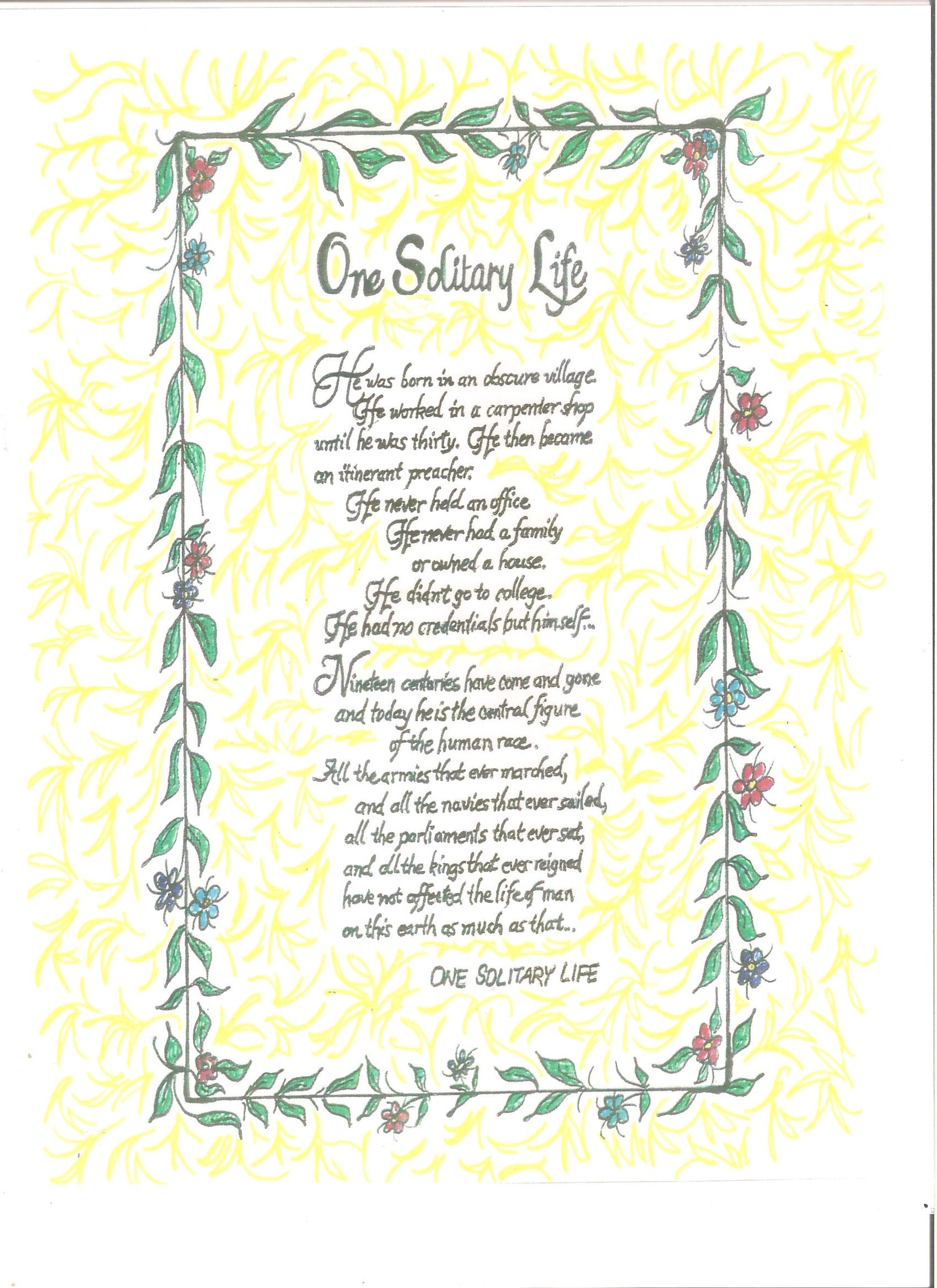 Digital Art Poem One Solitary Life Etsy