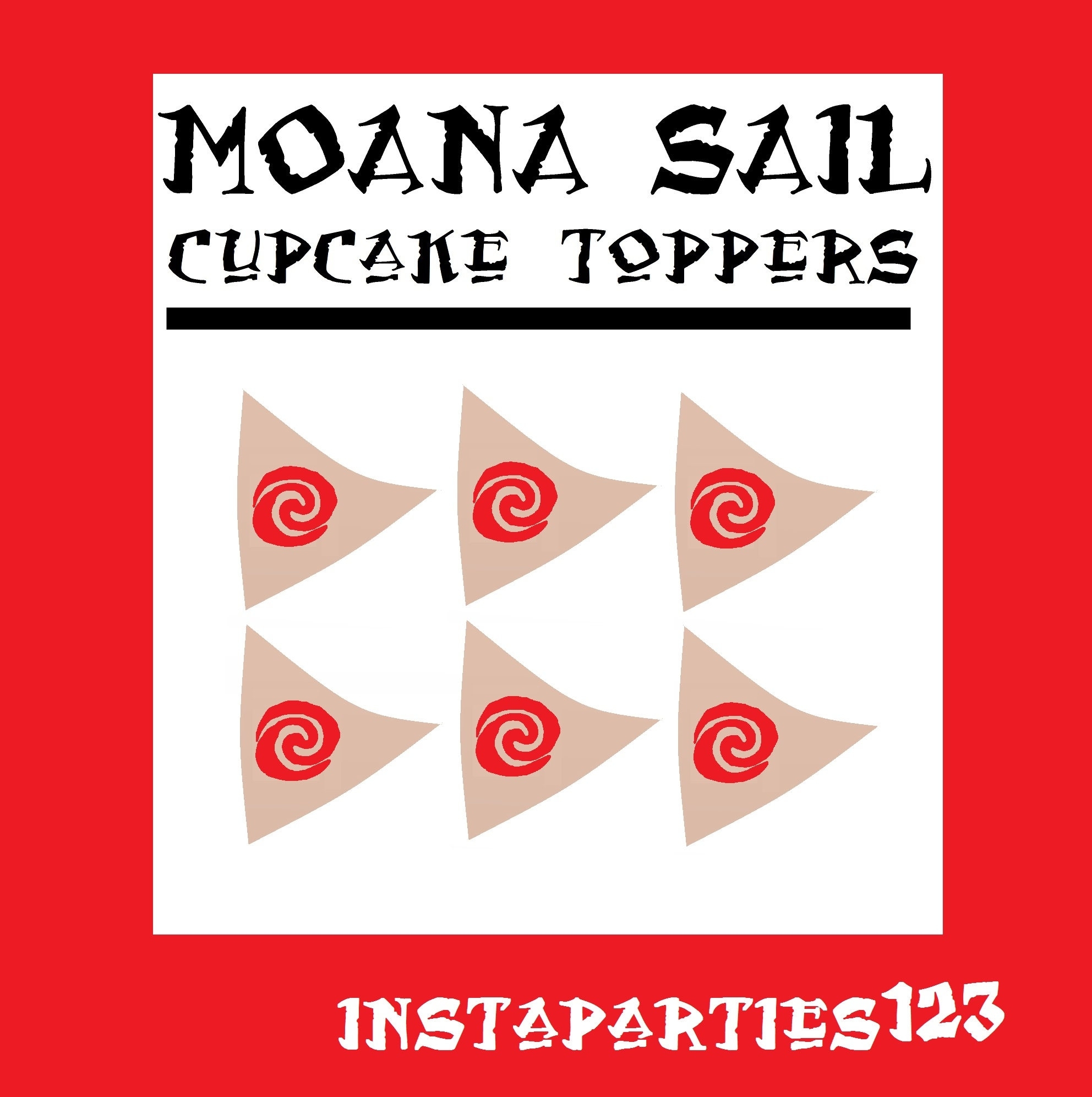 Digital RED Swirl On Brown Sail Moana Sailboat Cup Cake Topper Instant Download Printable Sail Polynesian Boat Hawaiian Etsy UK