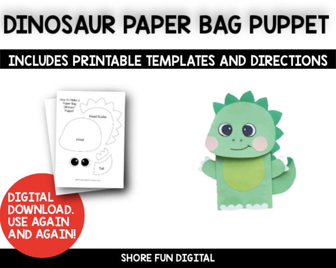 Dinosaur Paper Bag Puppet Craft Template With Directions Etsy UK