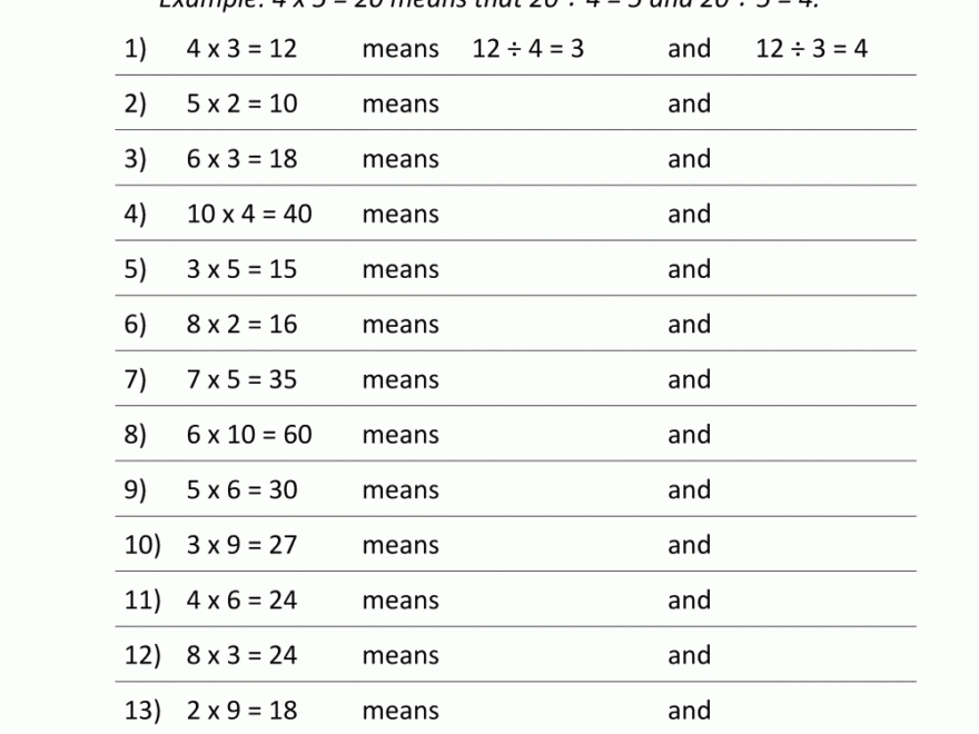Division Facts Worksheets