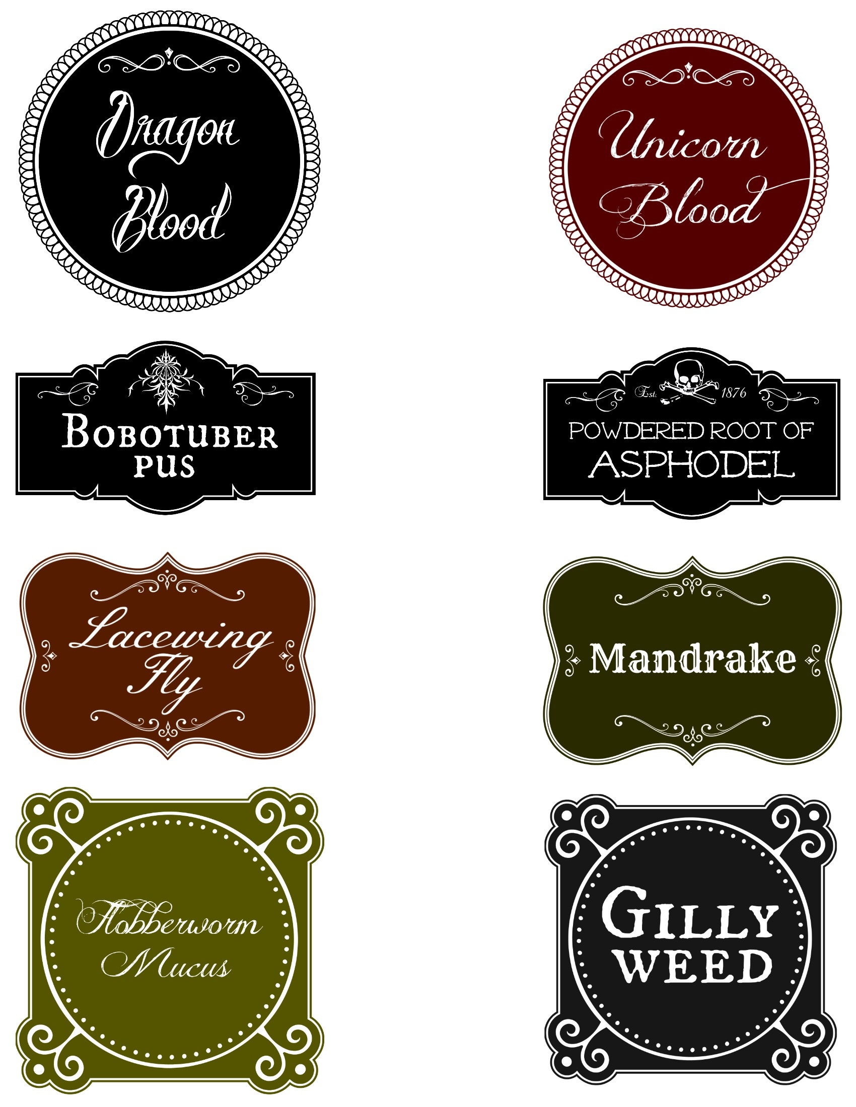 DIY Harry Potter Potion Bottles With Free Printable Labels and Halloween Mantel The Happy Housie