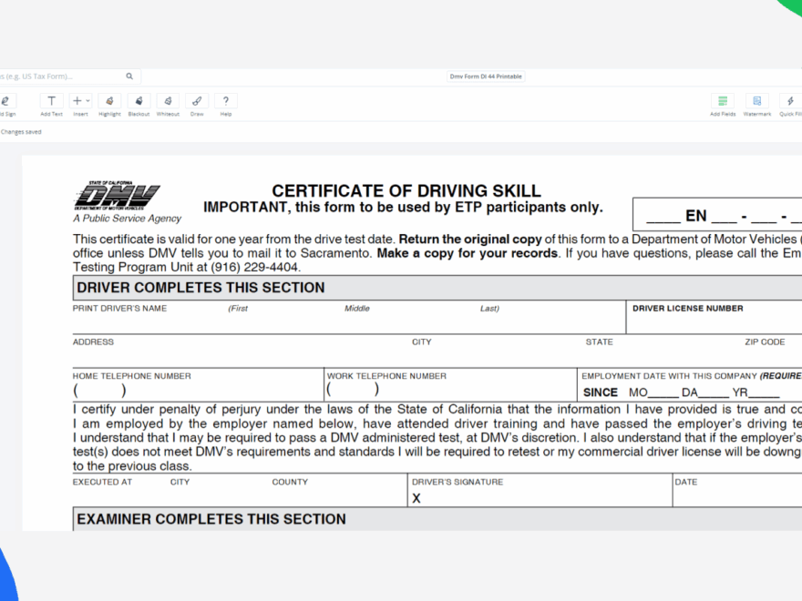 Dmv Form Dl 44 California Dmv Form Dl 44 Blank Online PDFliner