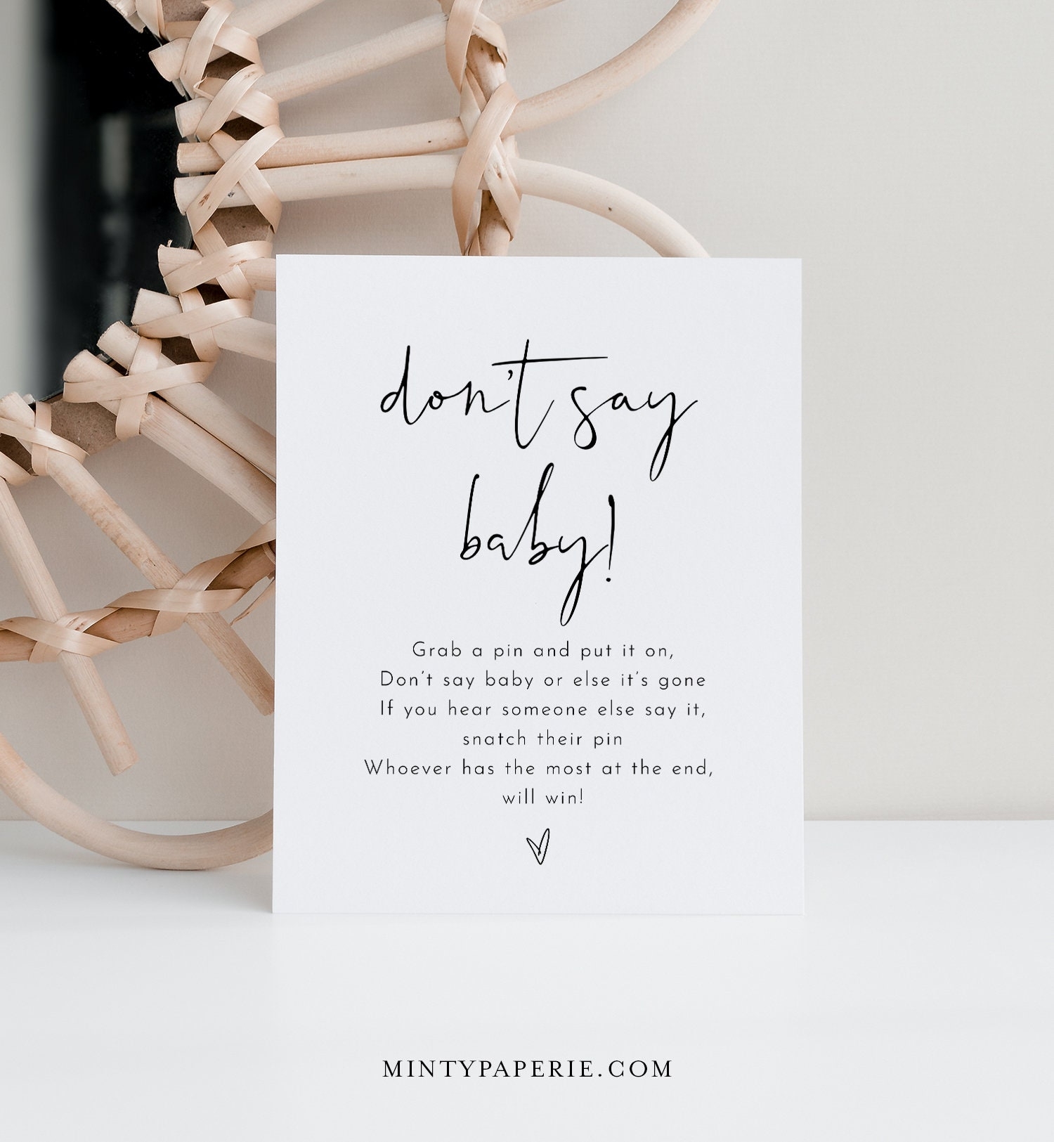 Don t Say Baby Clothespin Game Minimalist Baby Shower Sign 100 Editable Template Printable Instant Download Templett 0031 302BASG