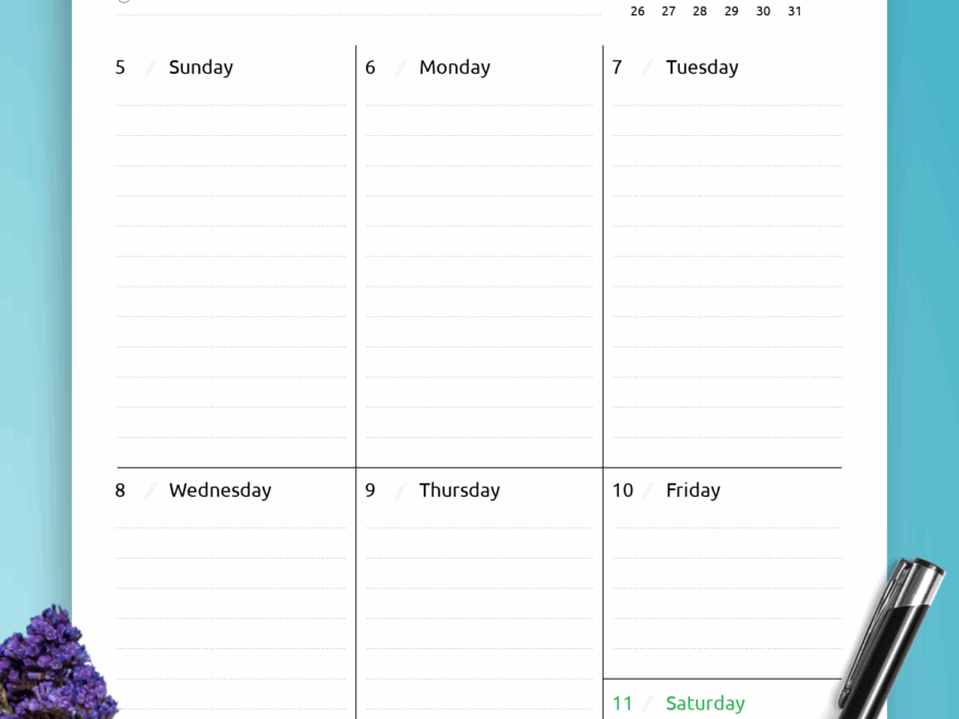 Download Printable Week At A Glance Planner With Calendar PDF