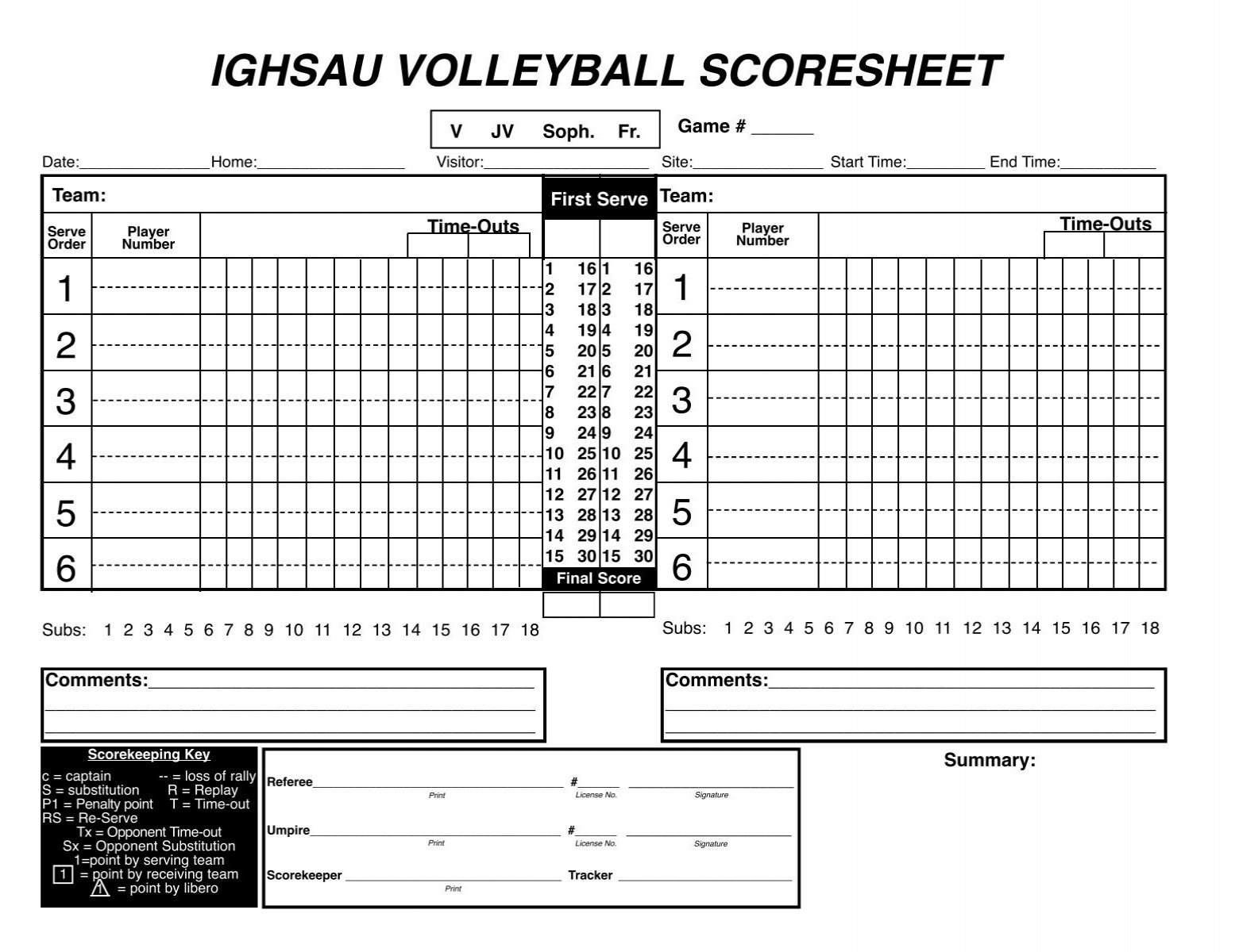 Download Volleyball Scoresheet