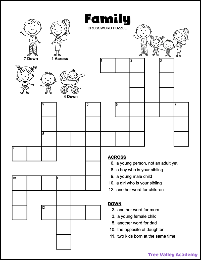 Easy Family Crossword Puzzle Tree Valley Academy