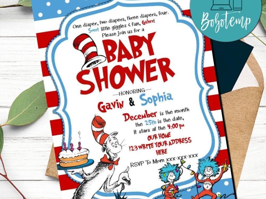 Editable Dr Seuss Baby Shower Invitation Digital File Bobotemp