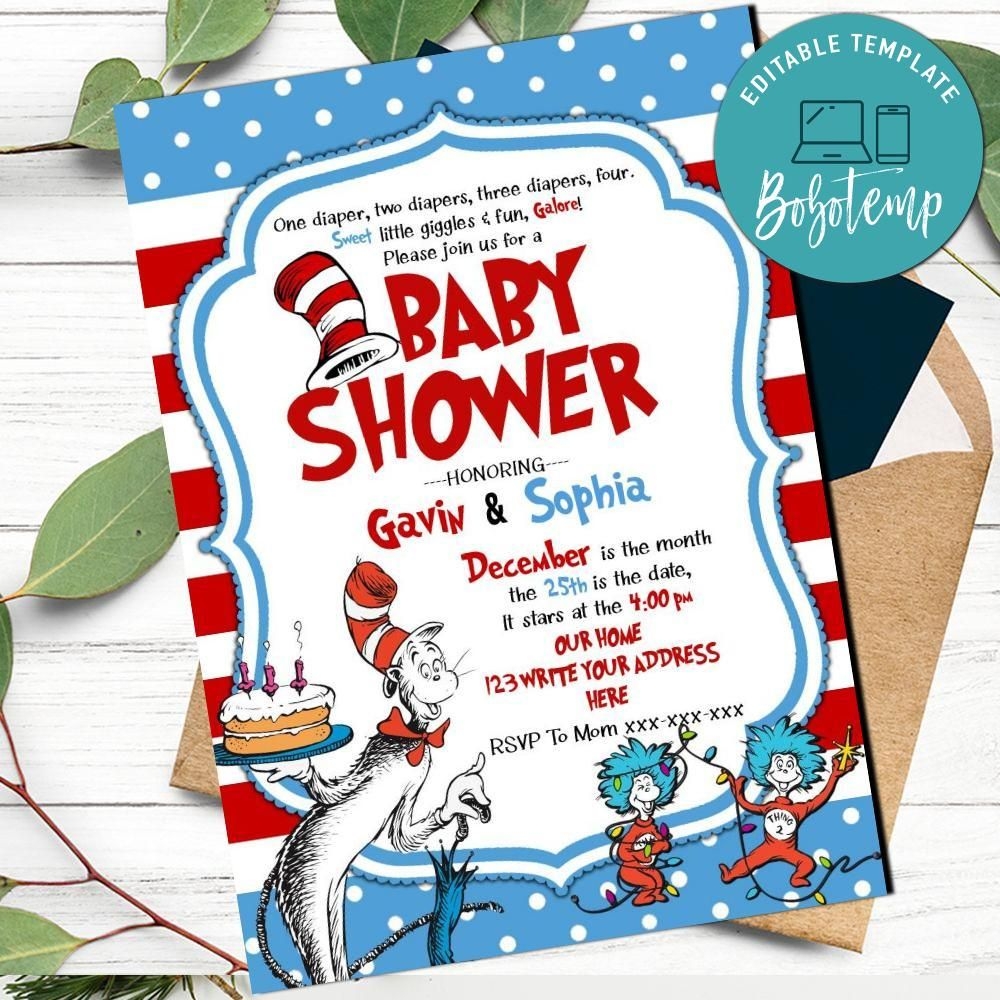 Editable Dr Seuss Baby Shower Invitation Digital File Bobotemp