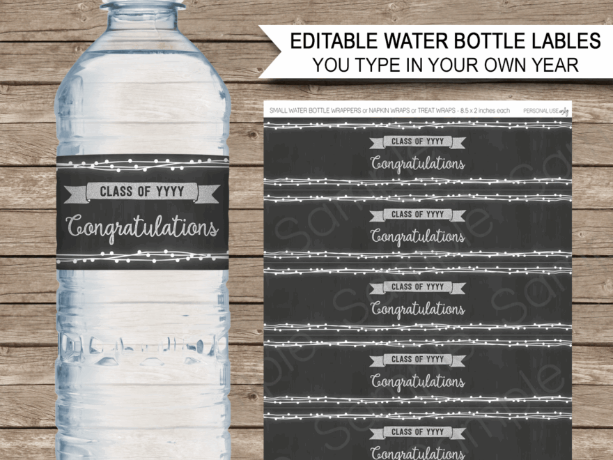 Editable Graduation Party Water Bottle Labels Template Decorations