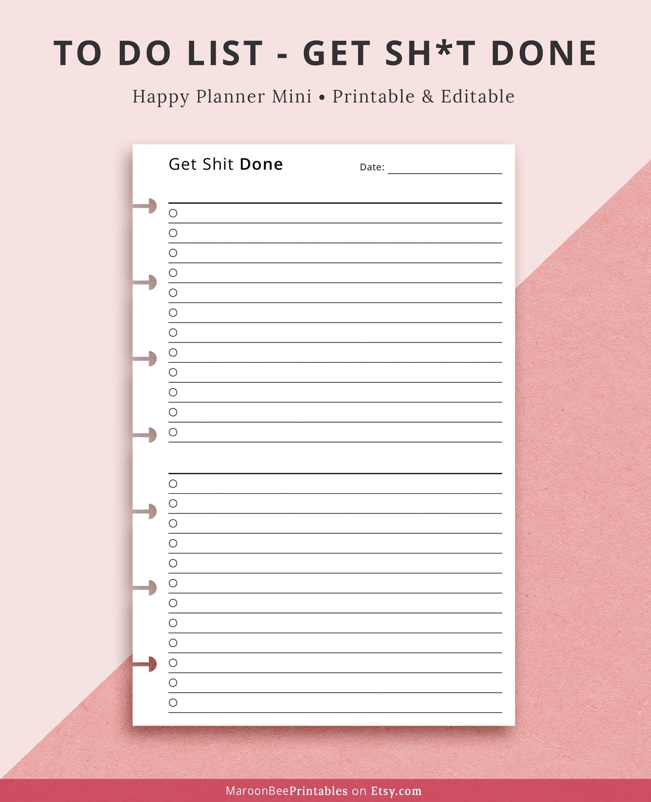 Editable To Do List Fillable To Do List Template Editable Mini HP Insert Template Editable List Maker Goal List Happy Planner Mini Etsy