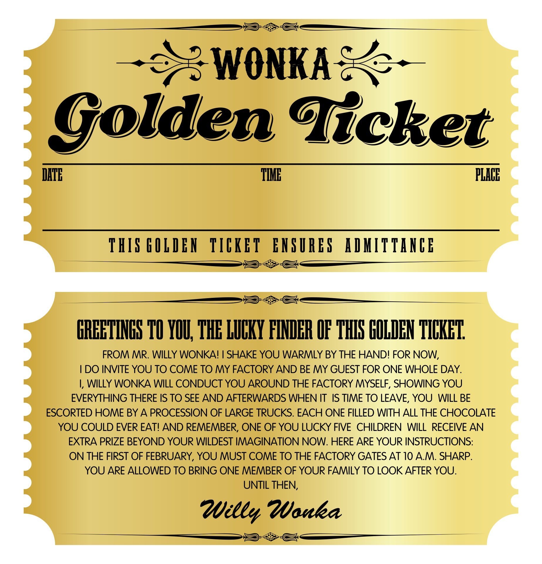 Editable Wonka Golden Ticket 10 Free PDF Printables Printablee Golden Ticket Template Ticket Template Golden Ticket