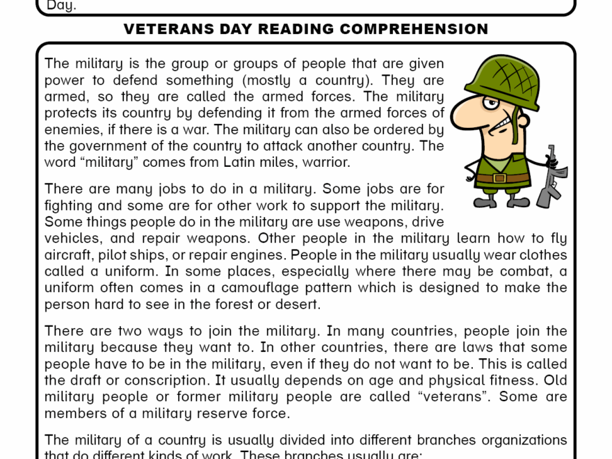 English For Kids Step By Step Veterans Day Reading Comprehension Free PDF