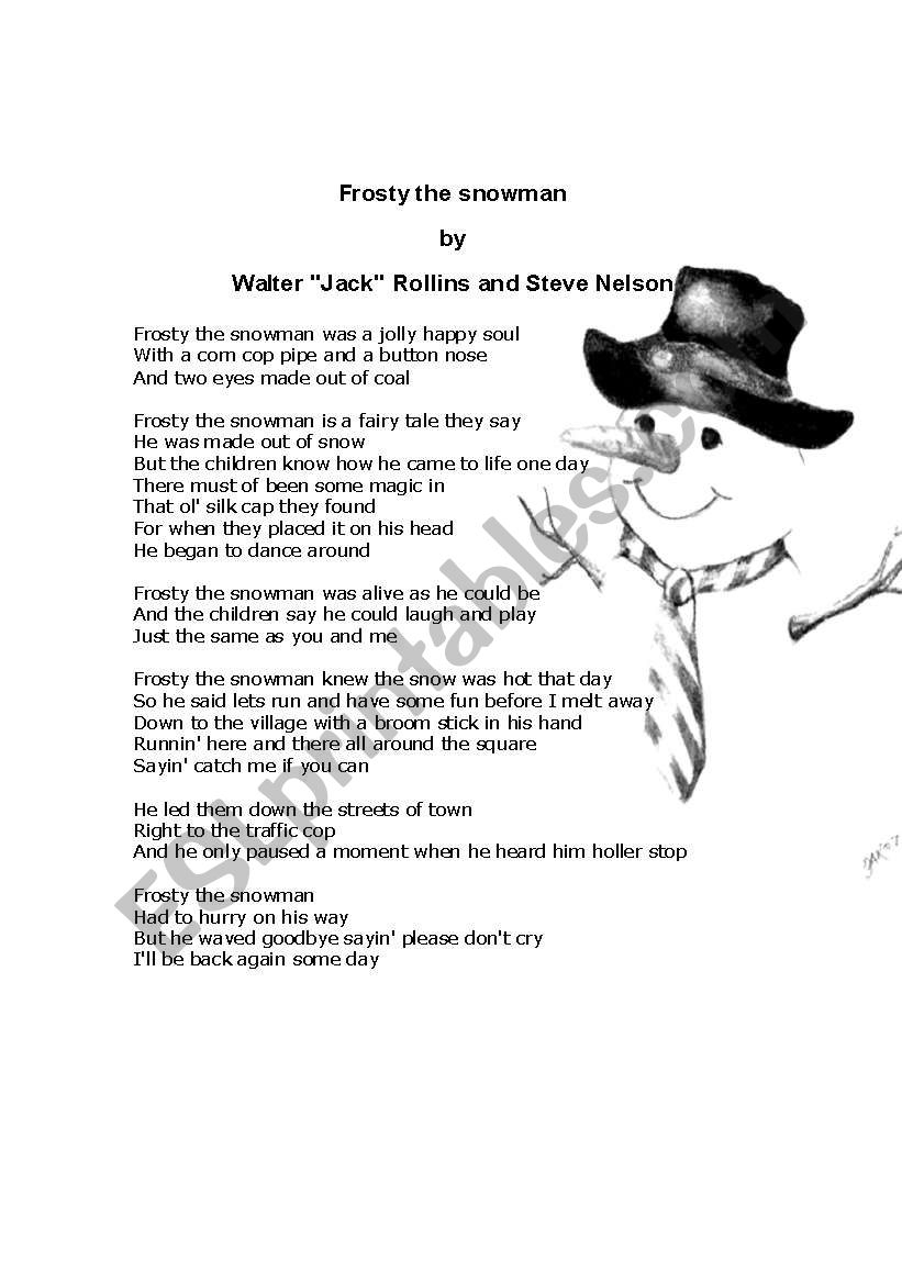 Lyrics To Frosty The Snowman Printable