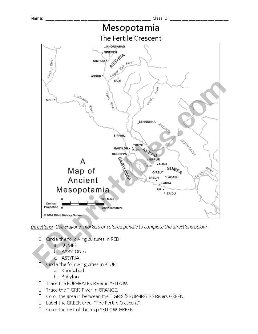 English Worksheets Mesopotamia Map Activity