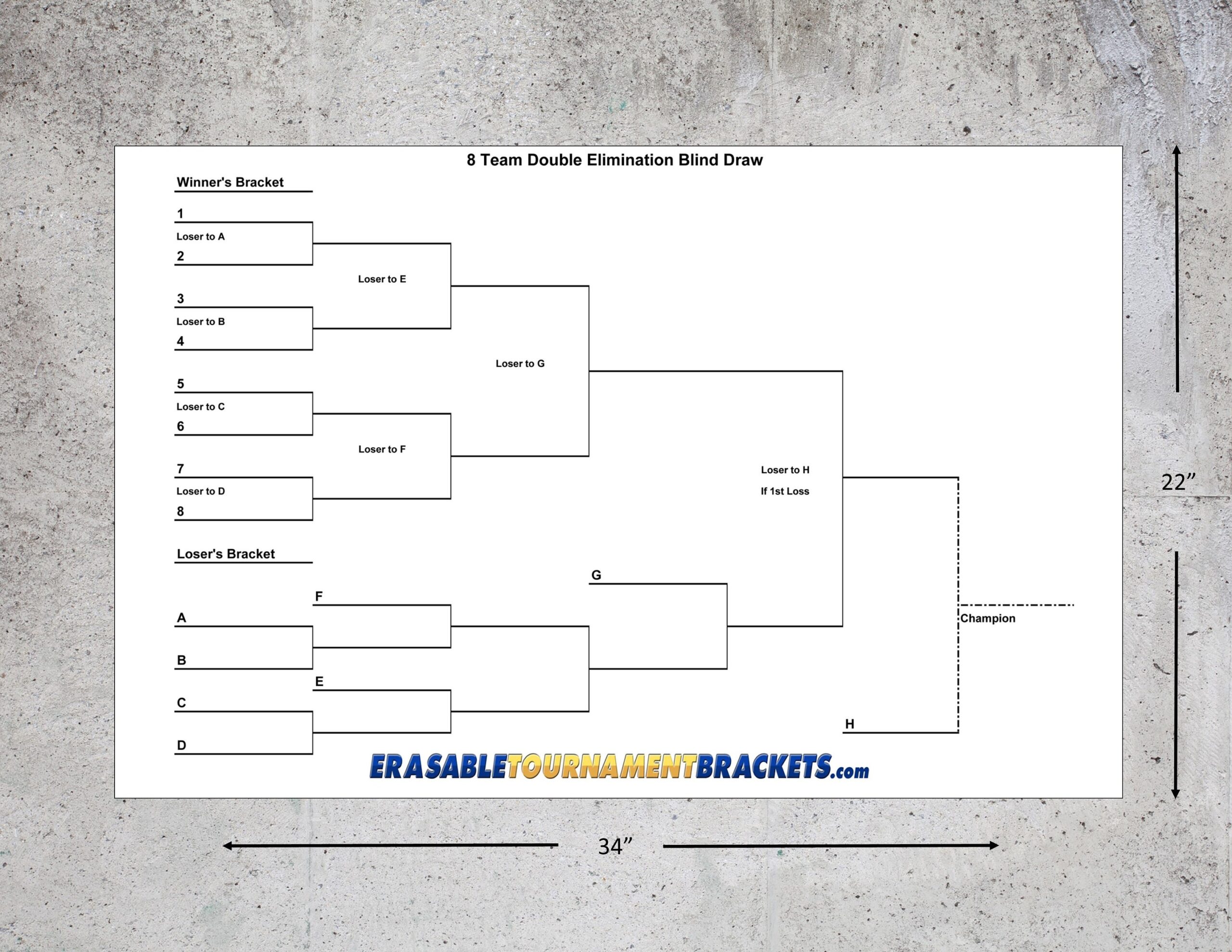 Erasable Tournament Bracket Double Elimination Blind Draw 8 Team player 22 X 34 Chart Perfect For Outdoor Or Indoor Games Etsy