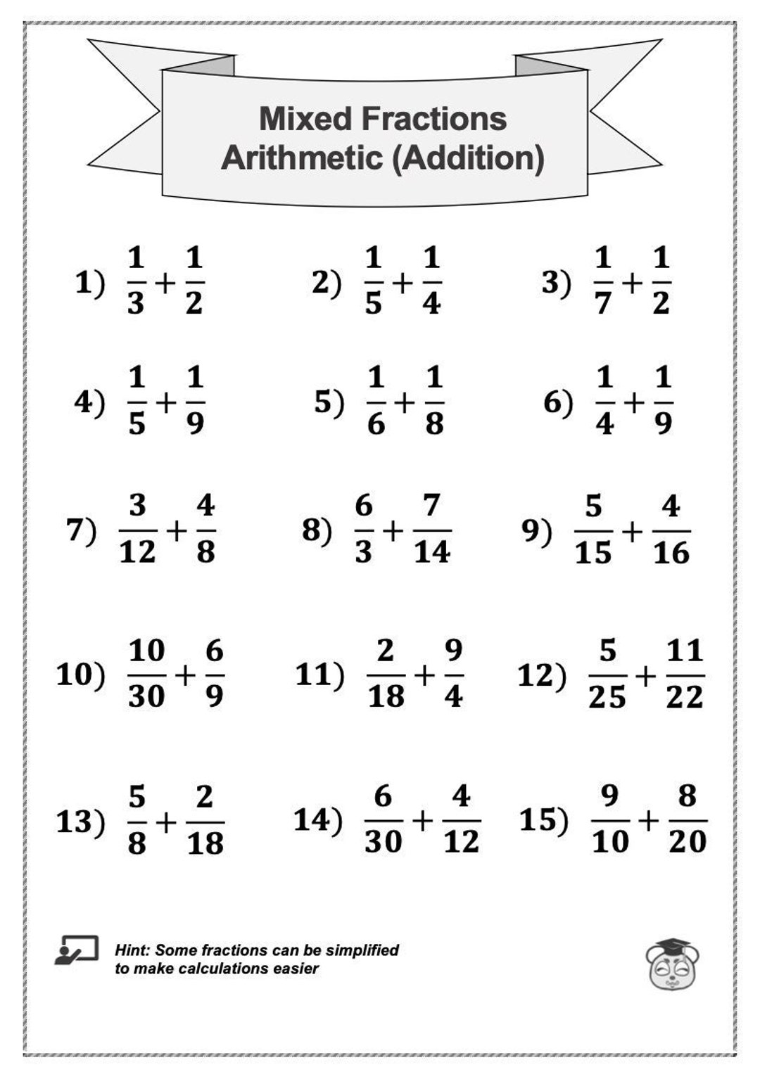 Printable Adding Fractions Worksheets For Dyslexic Students
