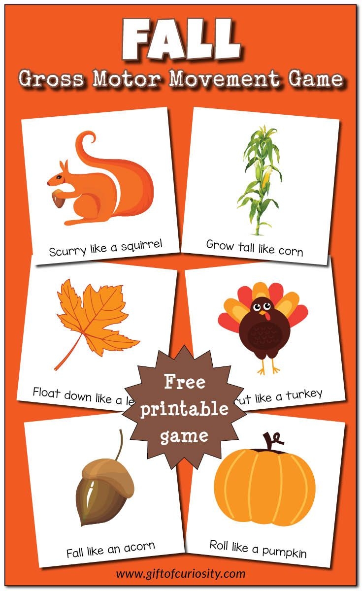 Fall Gross Motor Movement Game free Printable 