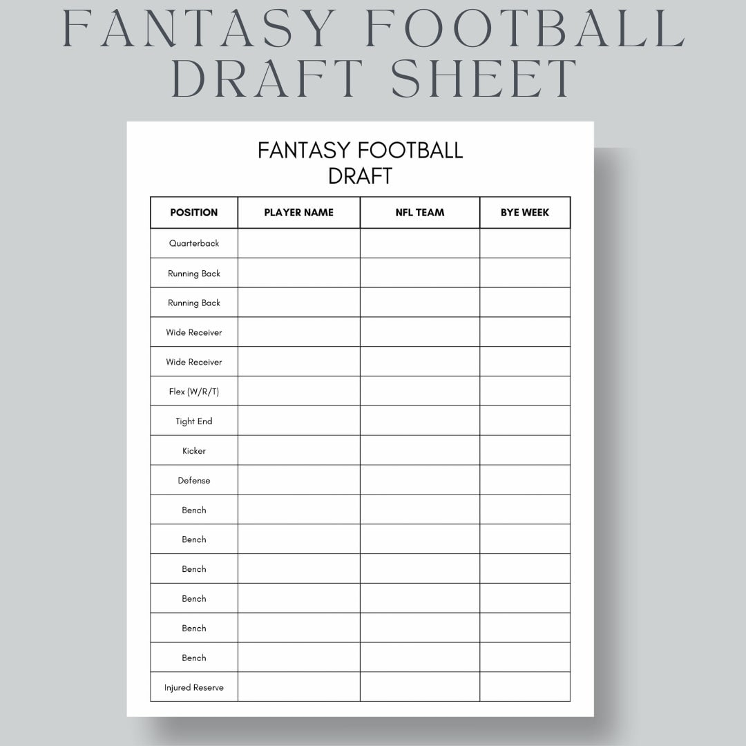 Fantasy Football Draft Sheet Fantasy Football Sizes US Letter A4 A5 Instant Download PDF Etsy Australia