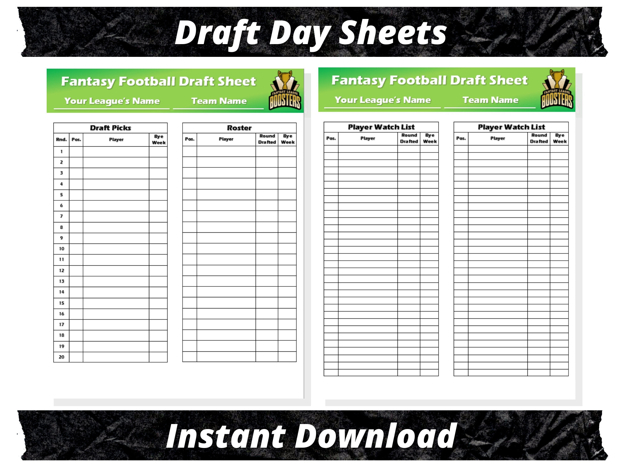 Fantasy Football Draft Sheets 2024 Season Microsoft Word Instant Download Etsy Israel