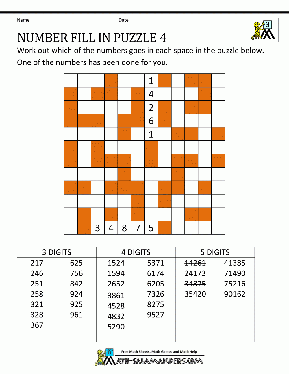 Printable Number Fill In Puzzles