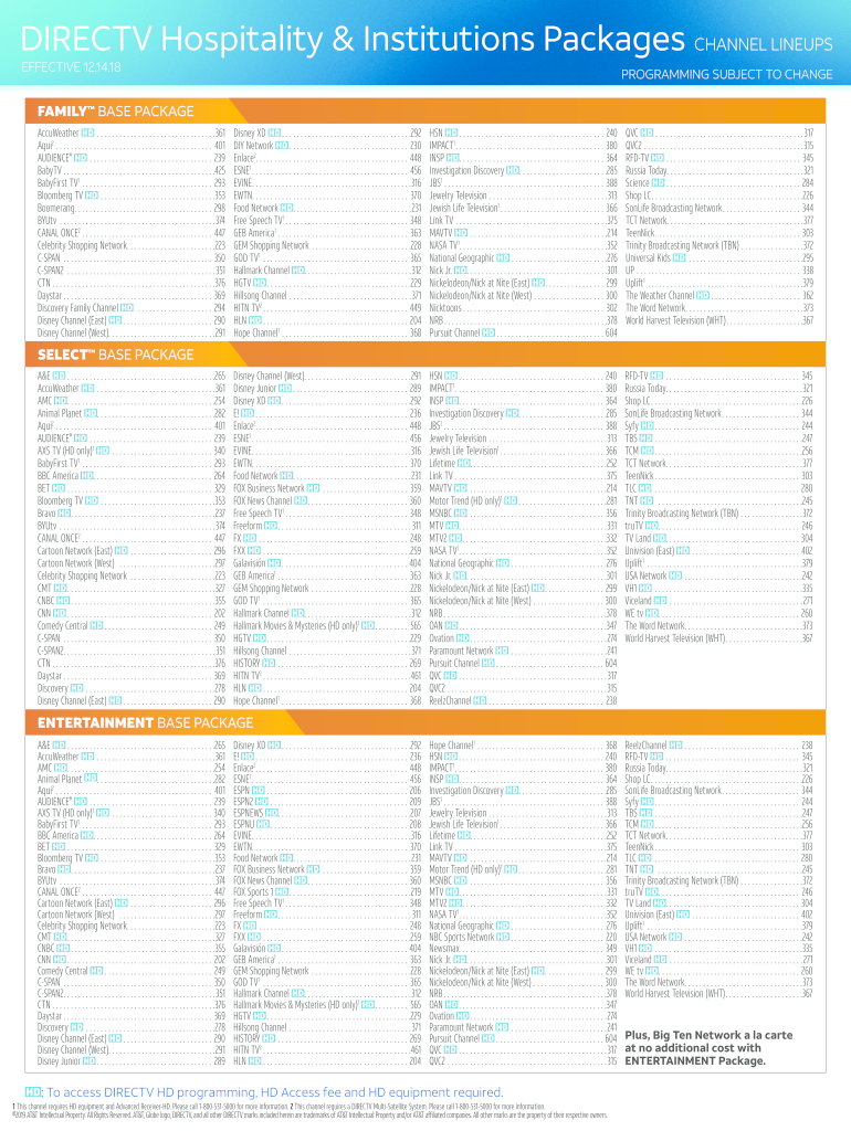 Printable Directv Channel Guide Select Package