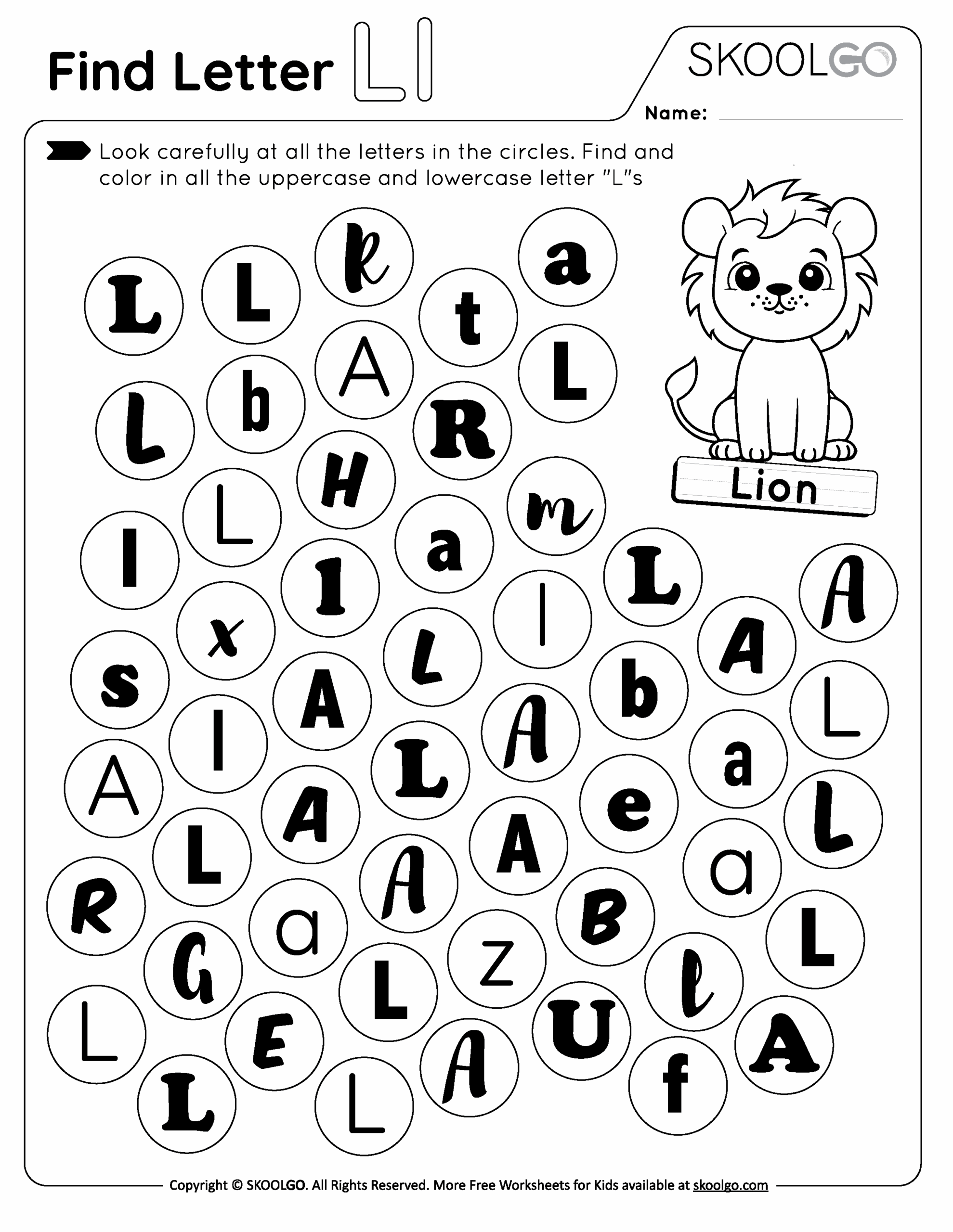 Find Letter L Free Worksheet For Kids SKOOLGO