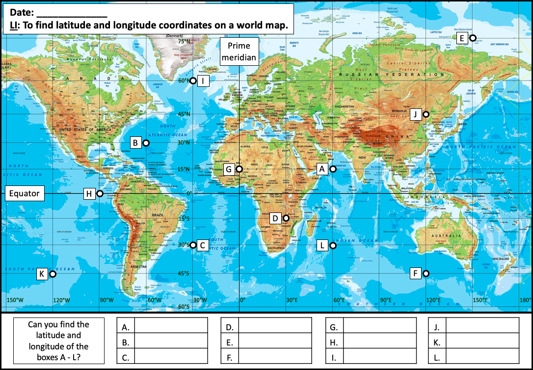 Finding Latitude And Longitude Coordinates On A World Map KS2 KS3 Teaching Resources