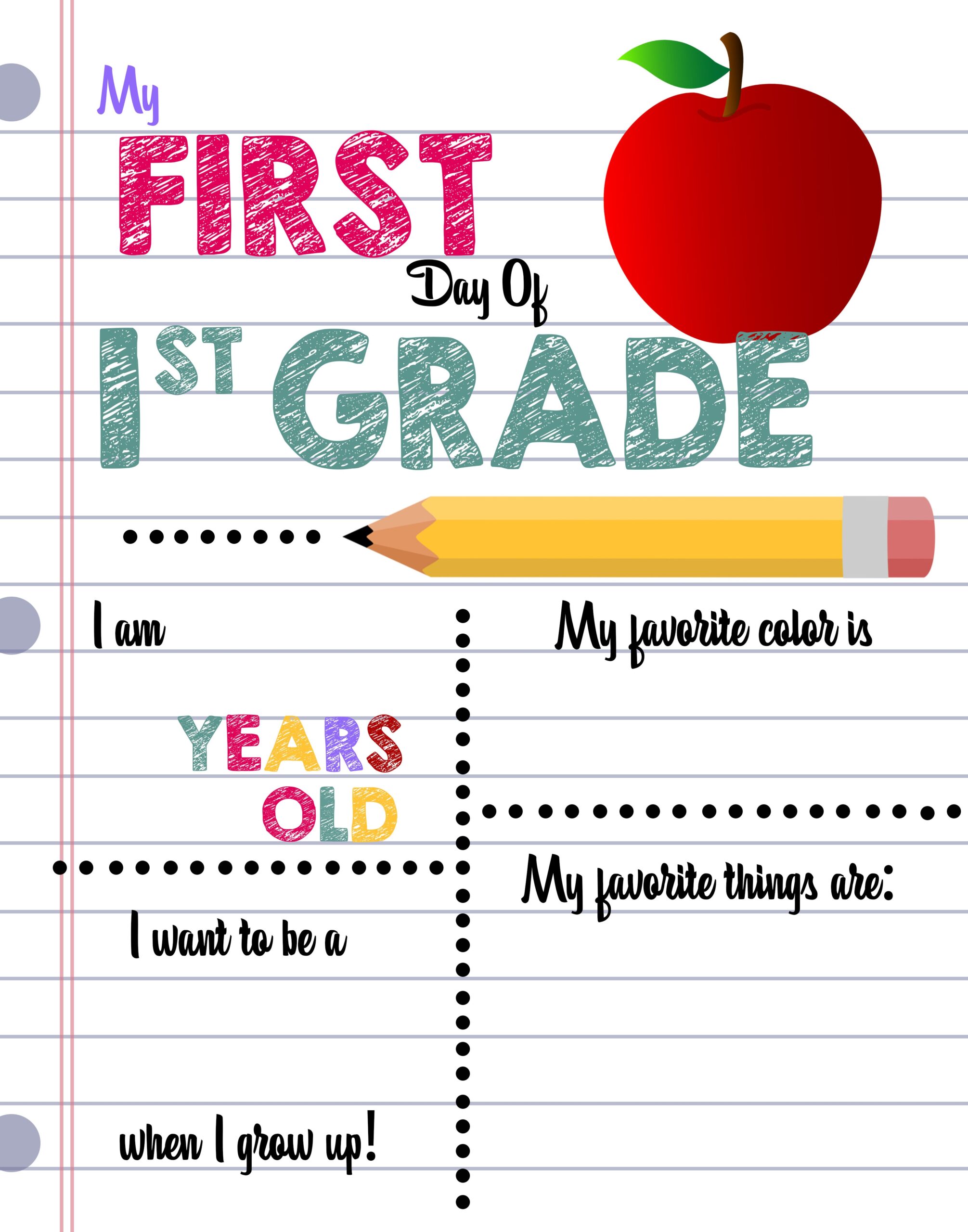 First Day Of 1St Grade Free Printable