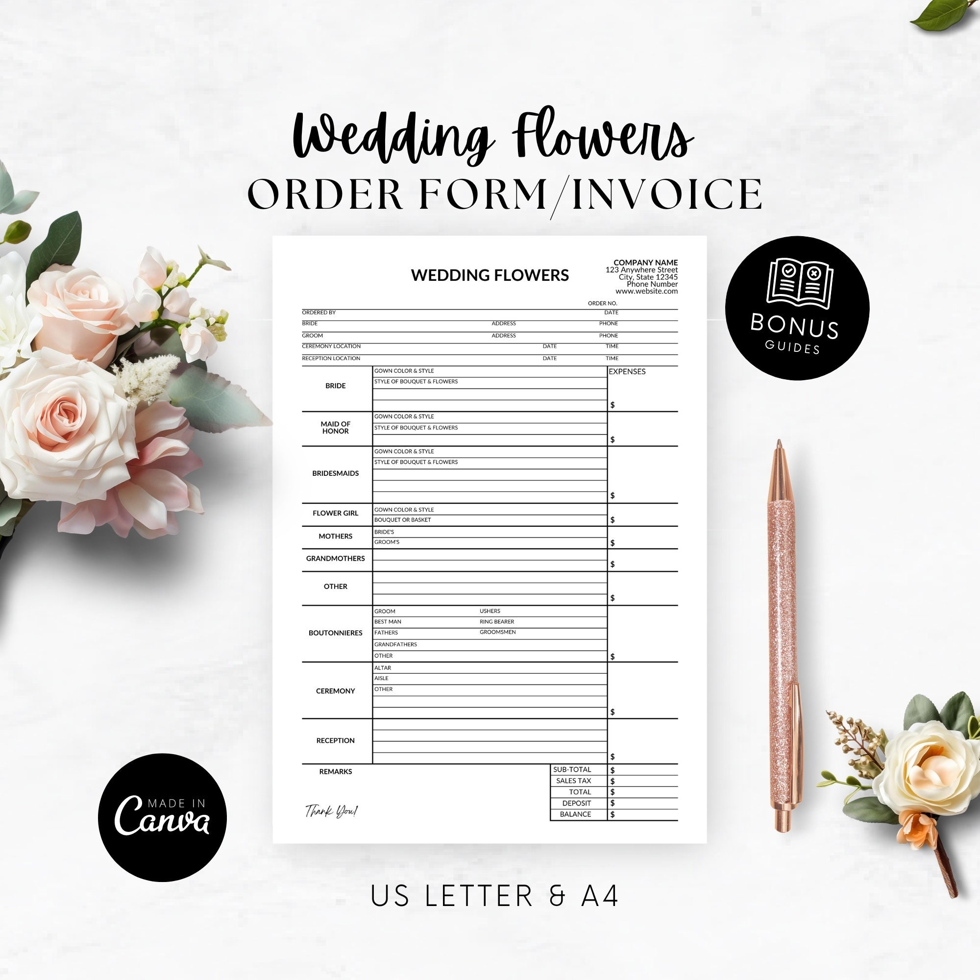 Floral Order Form Etsy Singapore