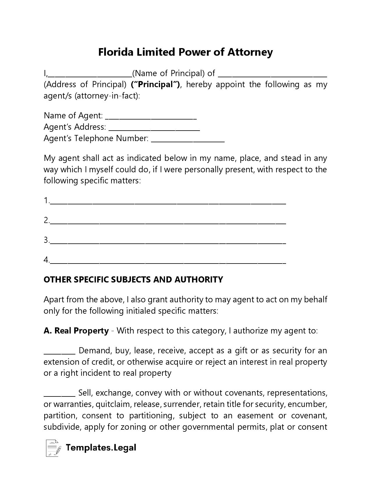 Florida Power Of Attorney Templates Free Word PDF ODT 
