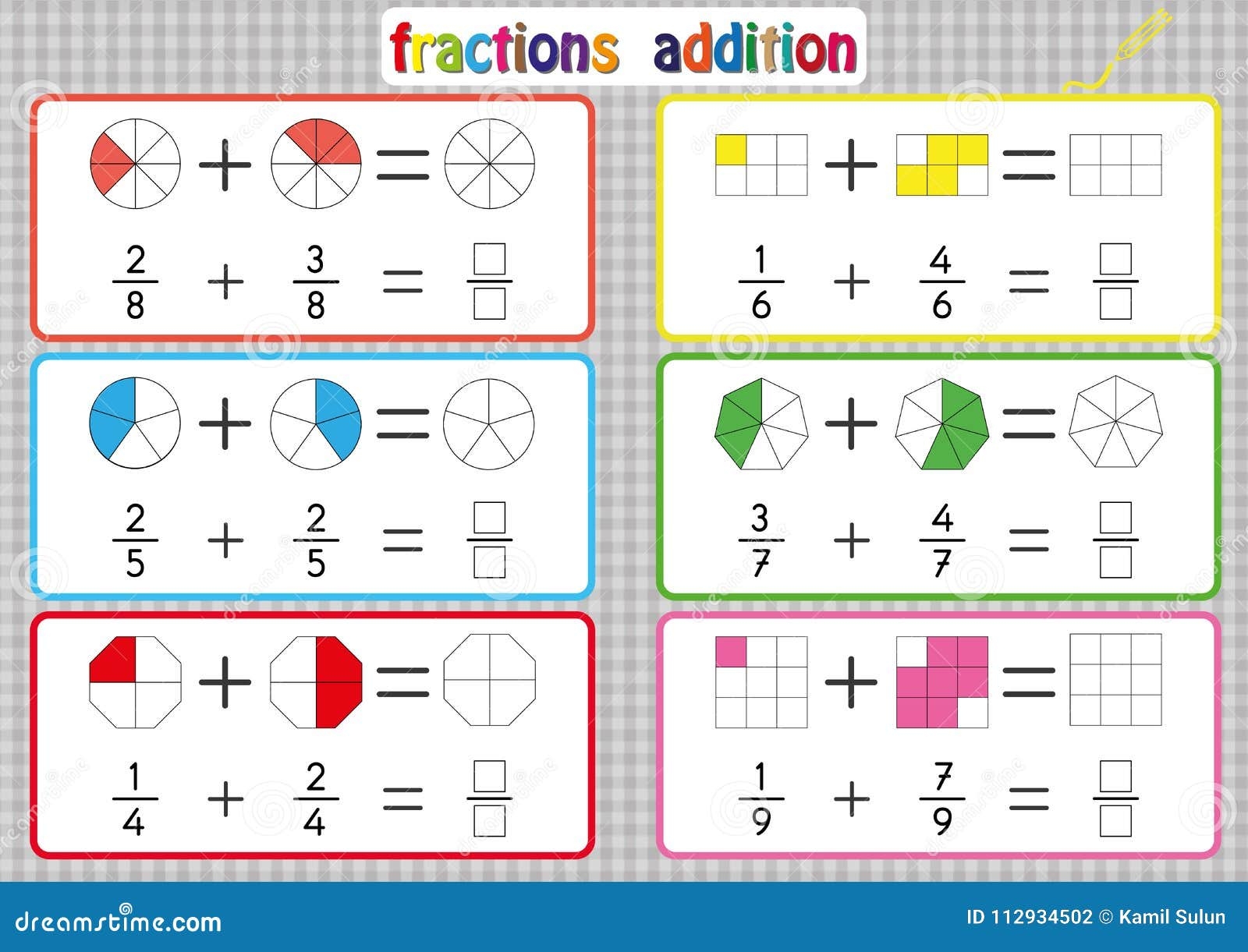 Fractions Addition Printable Fractions Worksheets For Students And Teachers Fraction Addition Problems Add Two Fractions And Wr Stock Illustration Illustration Of Diagram Education 112934502