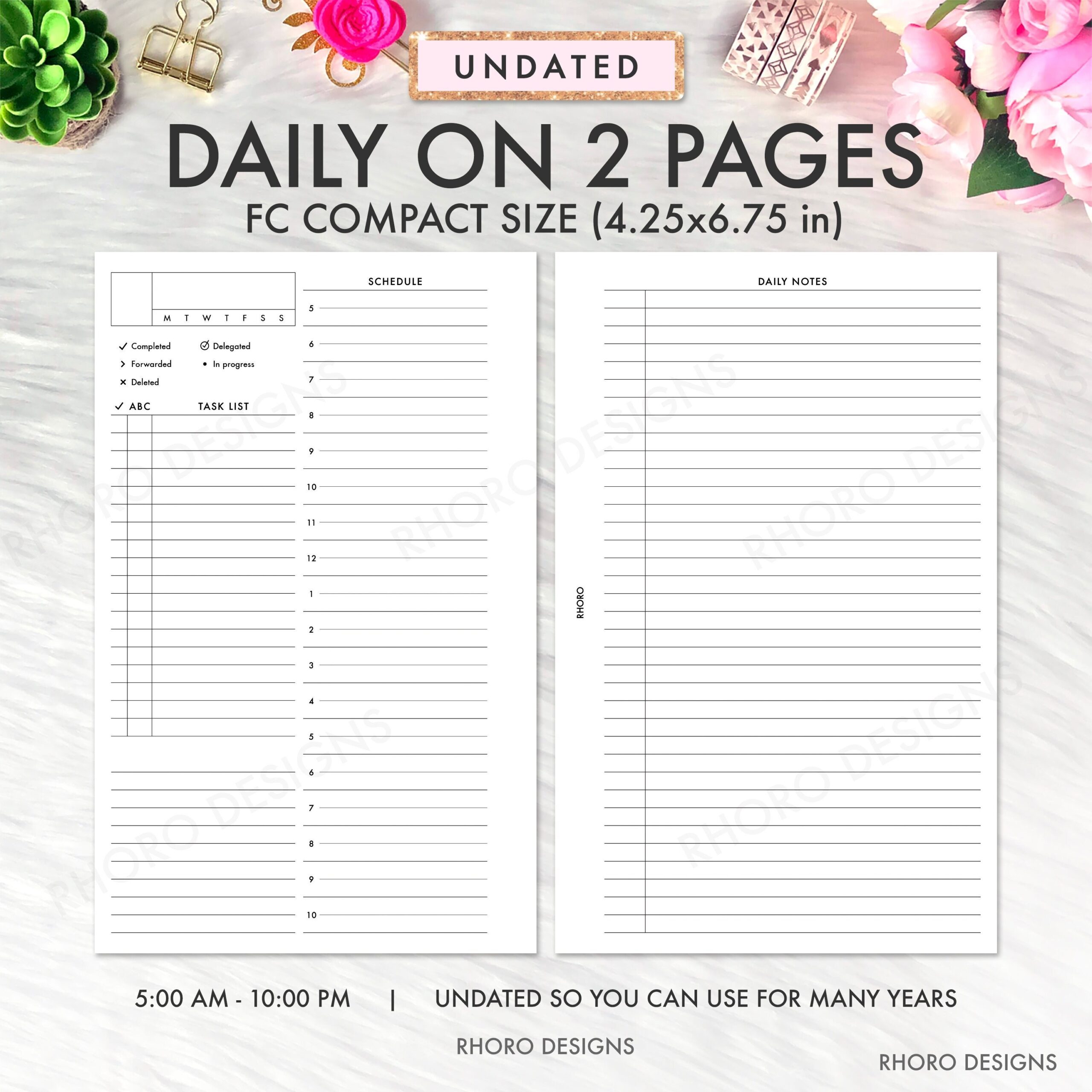 Franklin Covey Inserts Daily On 2 Pages Inserts DO2P Franklin Covey Compact Inserts Two Page Per Day Printable Insert Planner Refill Etsy