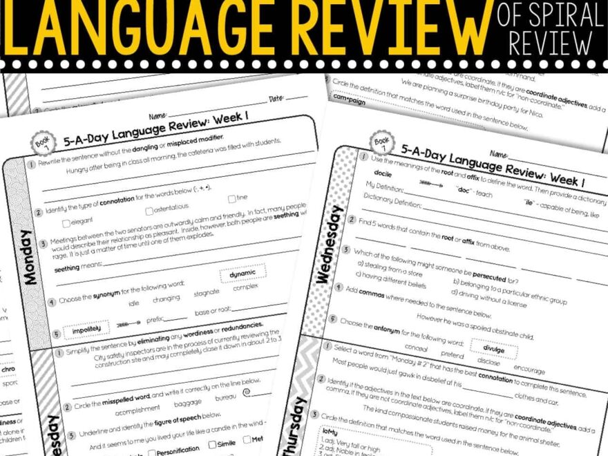FREE 7th Grade Daily Language Spiral Review Teacher Thrive