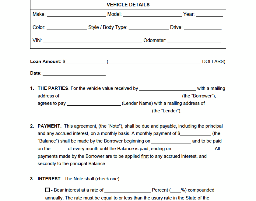 Free Auto Loan Agreement Template PDF Word