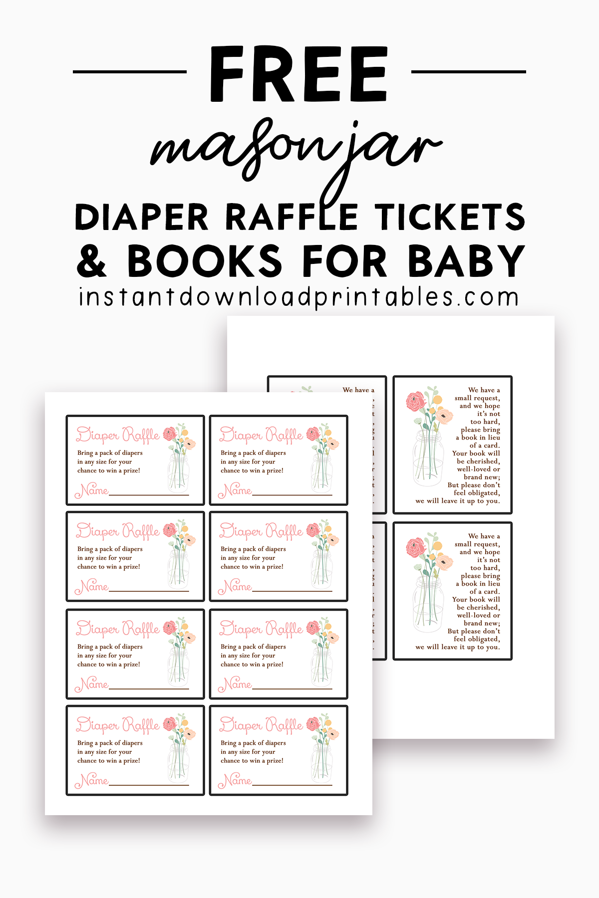 Free Baby Shower Diaper Raffle Tickets And Books For Baby Instant Download Printables Instant Download Printables