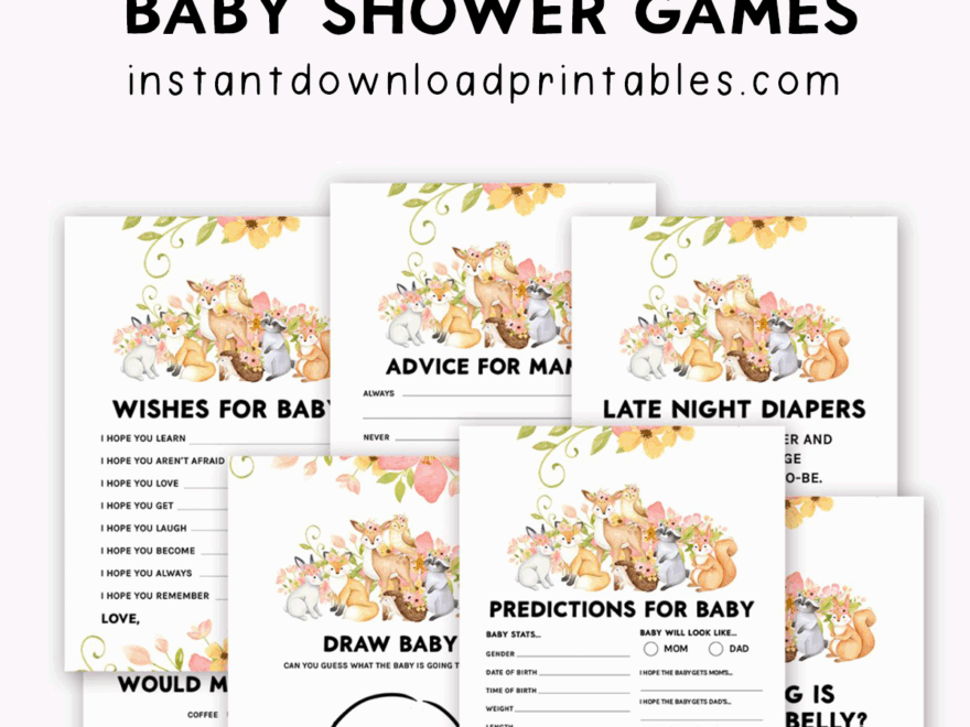 Free Baby Shower Games And Keepsakes Printables Woodland Flowers Watercolor Flowers Boy Instant Download Printables