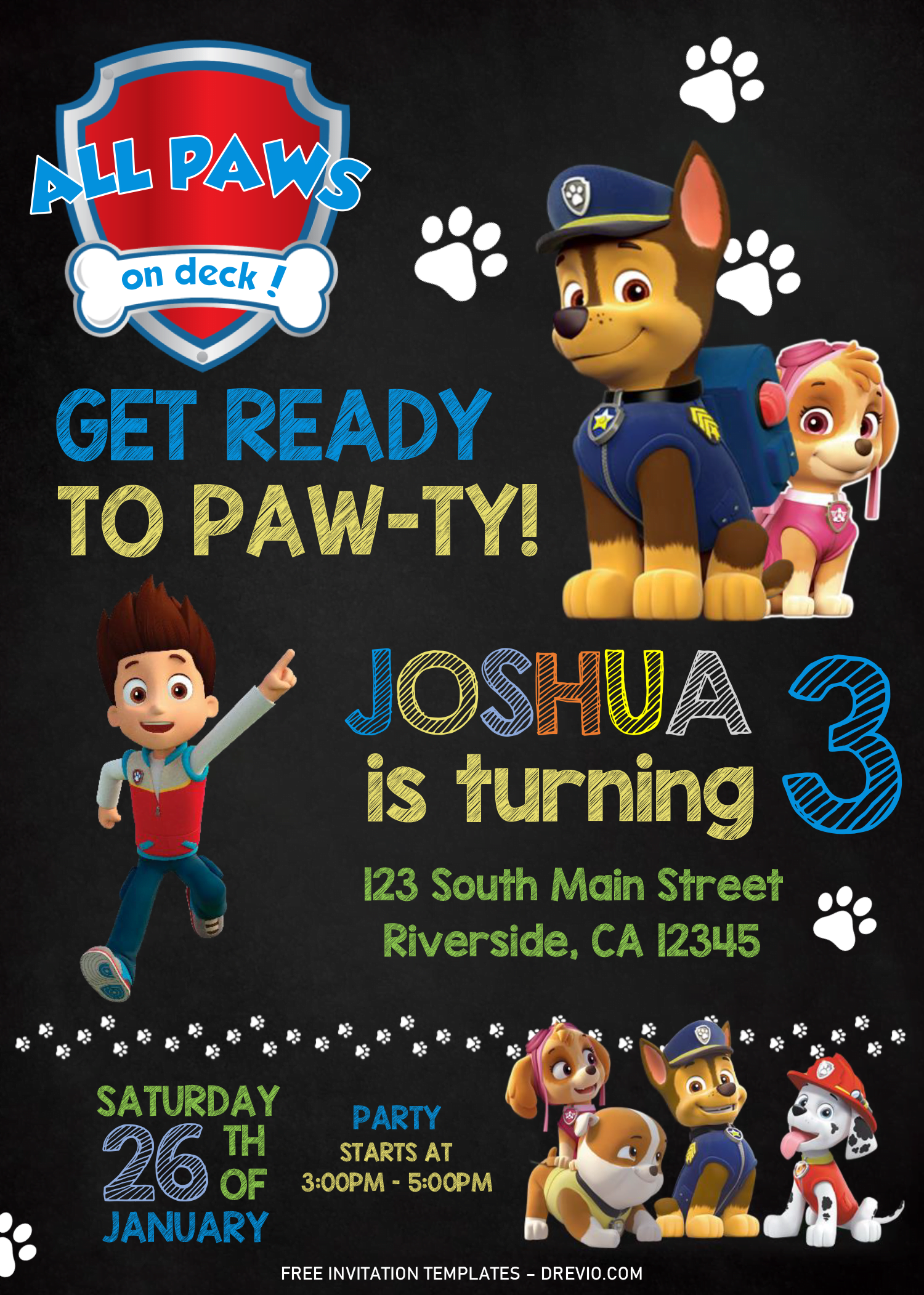 FREE Chalkboard PAW Patrol Invitation Templates Editable With MS Word