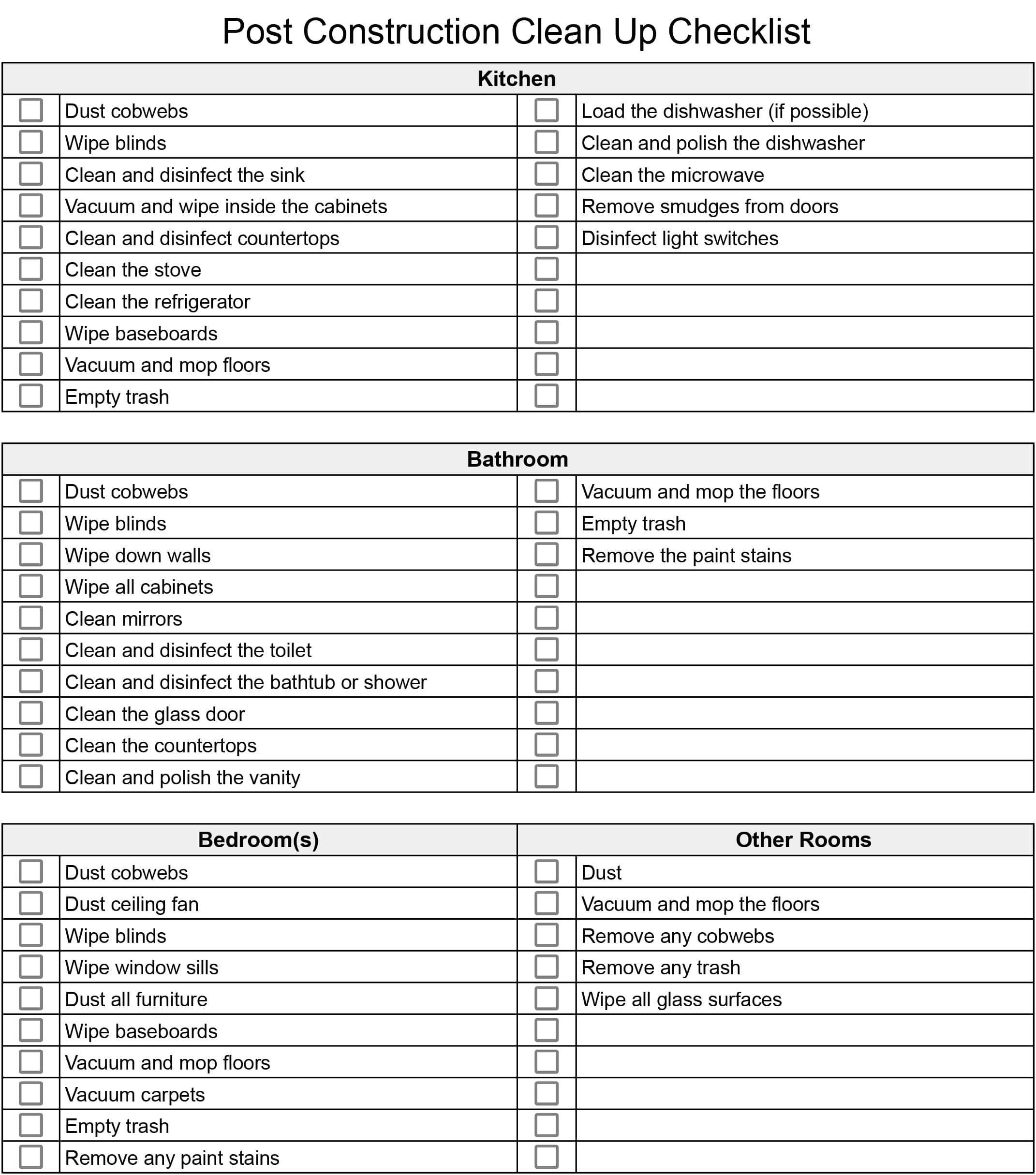Free Cleaning Checklist Templates Download Print In PDF Office GDocs 