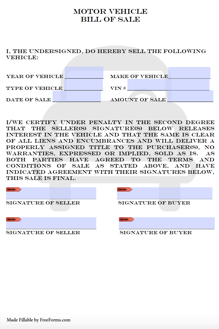Free Colorado Bill Of Sale Forms PDF