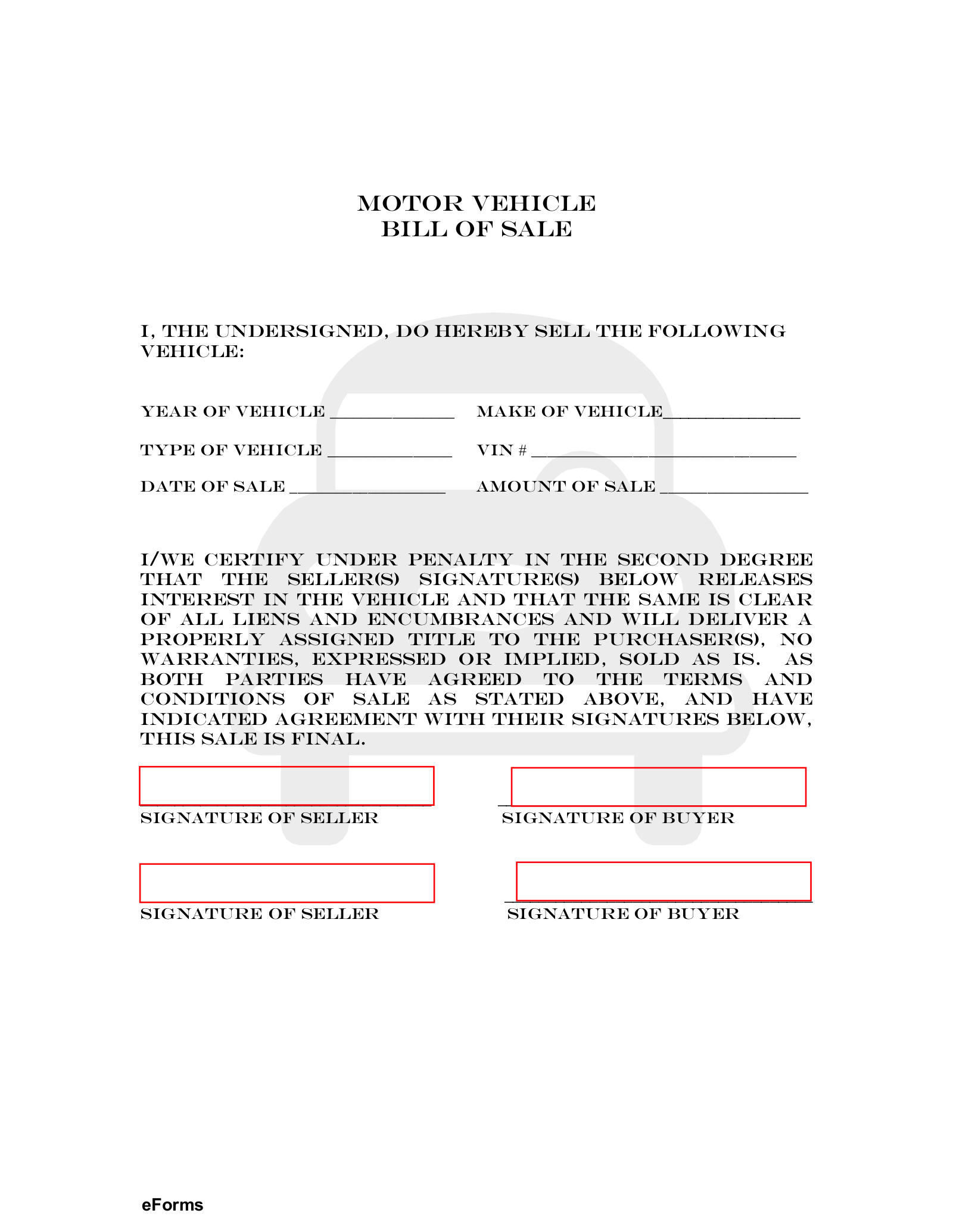 Free Colorado Motor Vehicle Bill Of Sale Forms PDF EForms