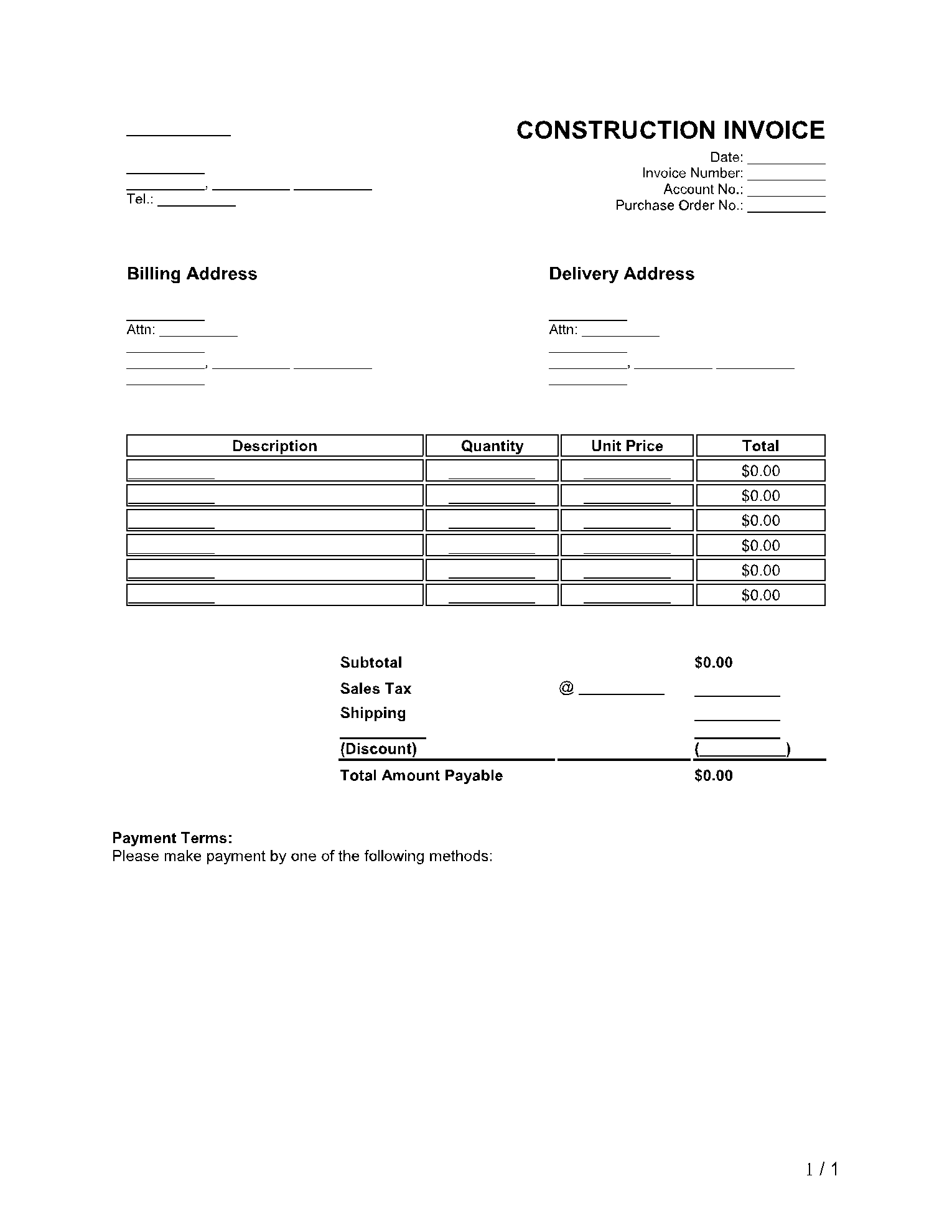 Free Construction Invoice Template In 2021 CocoSign