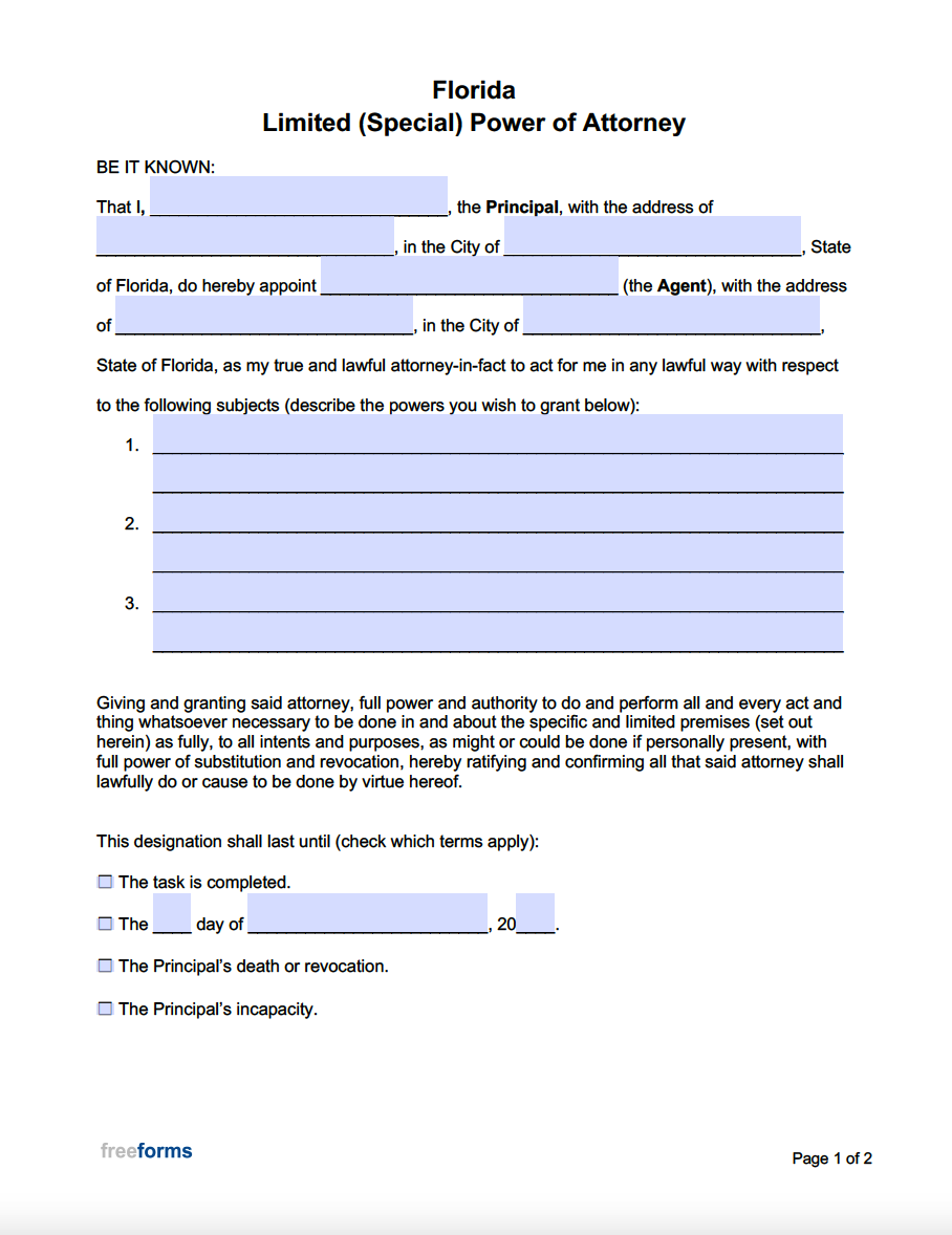 Florida Power Of Attorney Form Free Printable