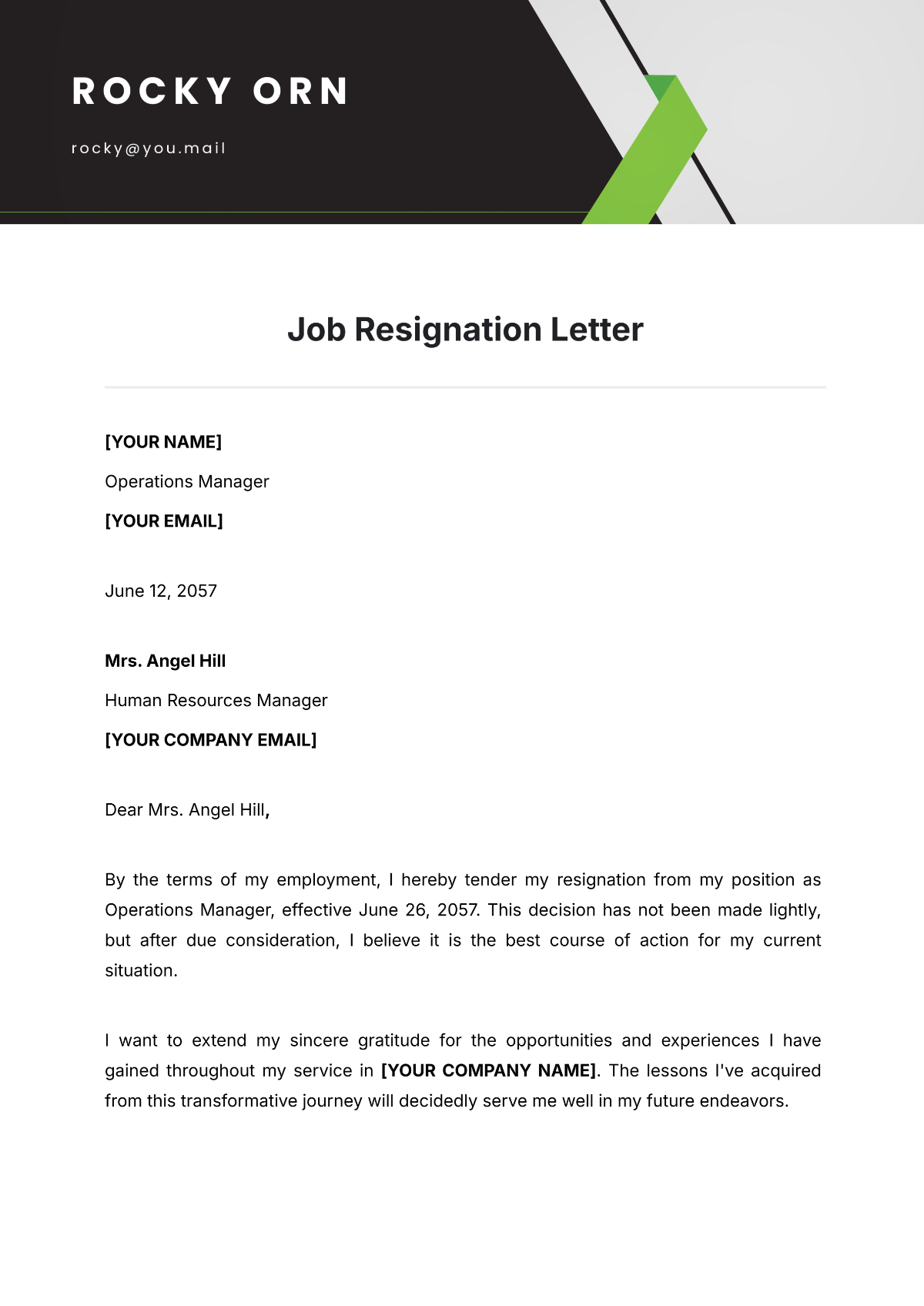 Free Job Resignation Letter Template To Edit Online