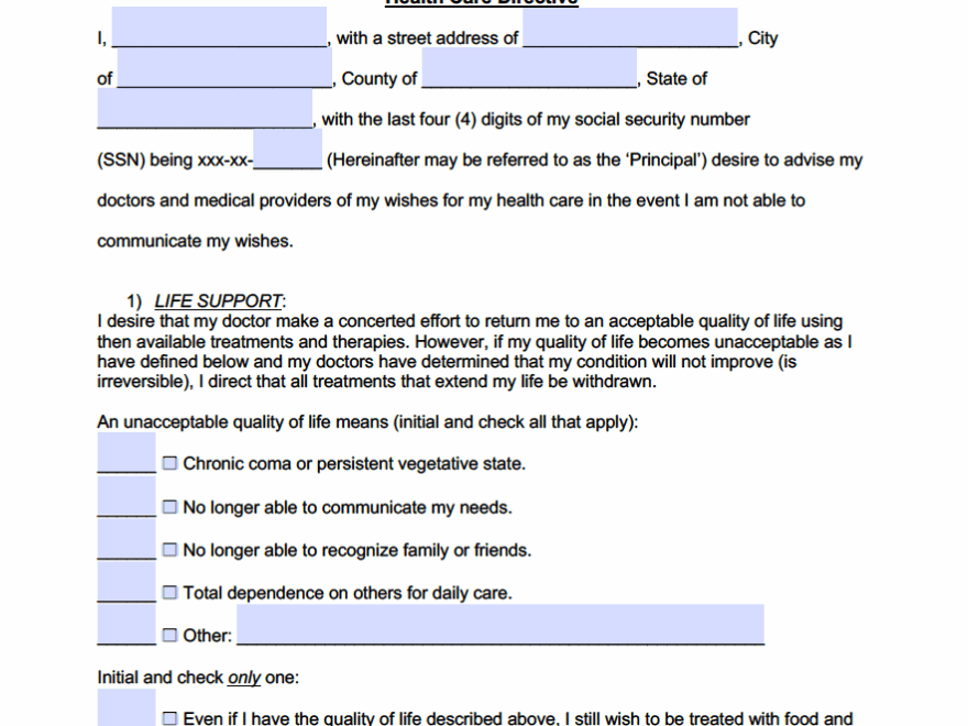 Free Living Will Forms PDF Word