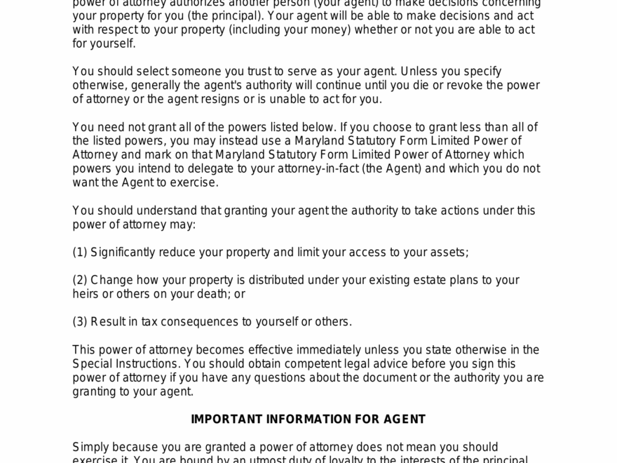 Free Maryland Power Of Attorney Forms 9 Types PDF Word EForms