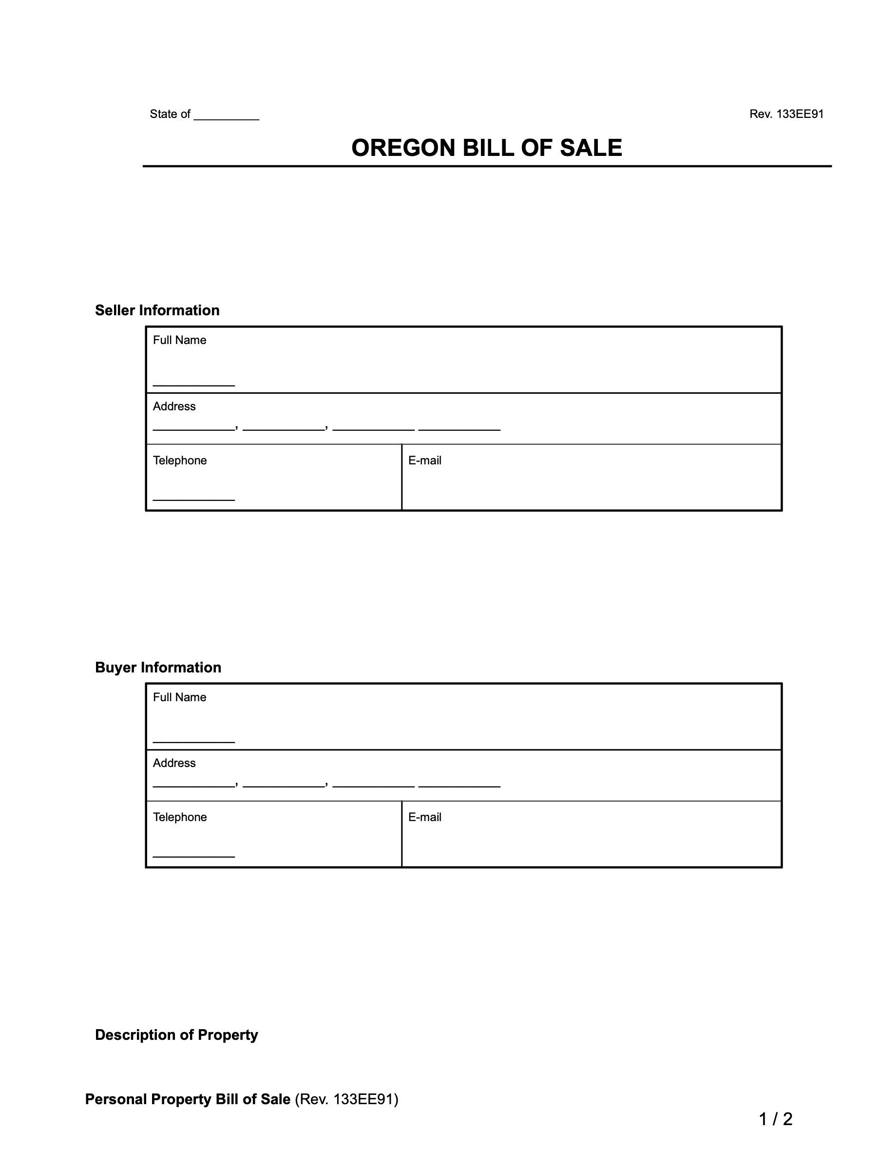 Free Oregon Bill Of Sale Forms PDF Word