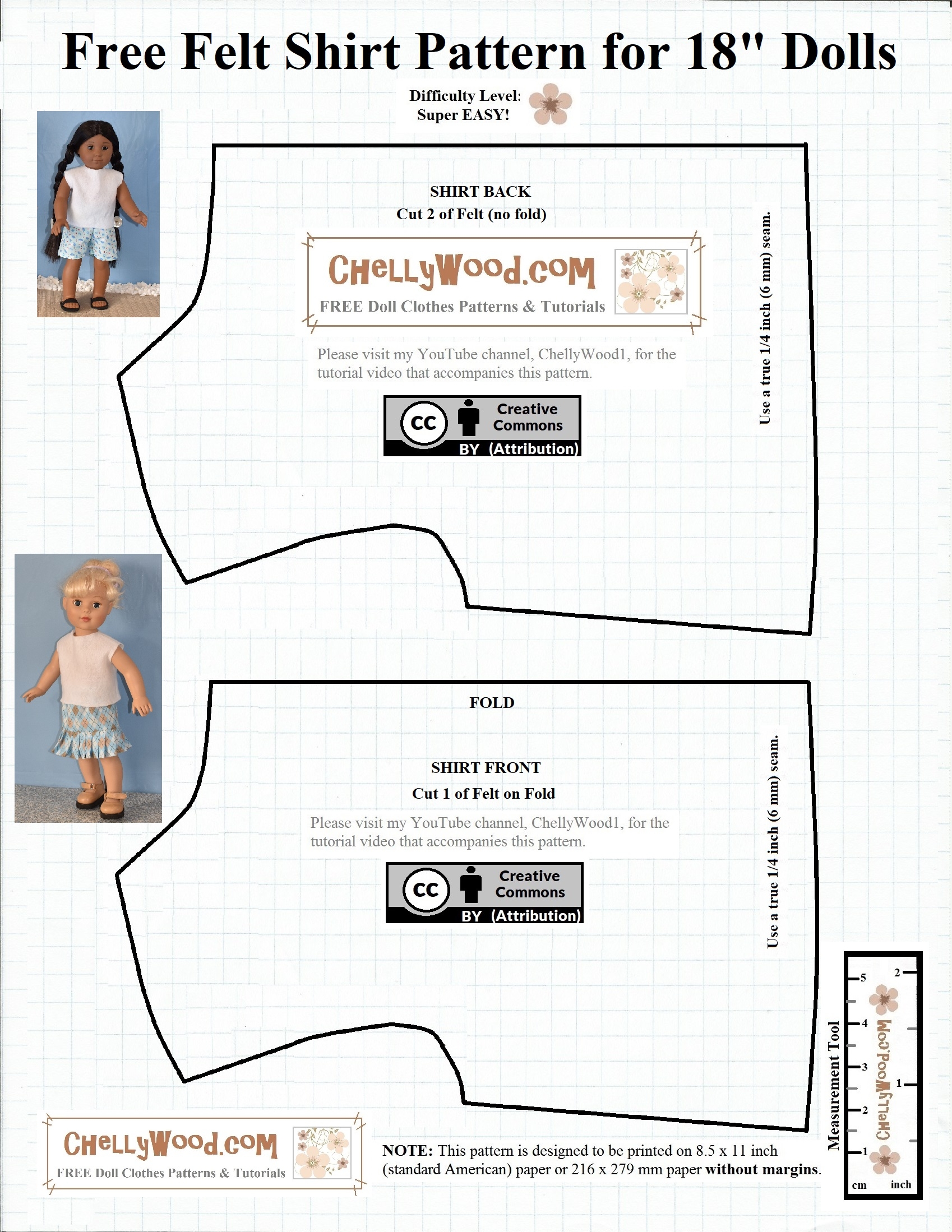 Free patterns For 18 inch dolls Easy sew Shirt ChellyWood Free Doll Clothes Patterns