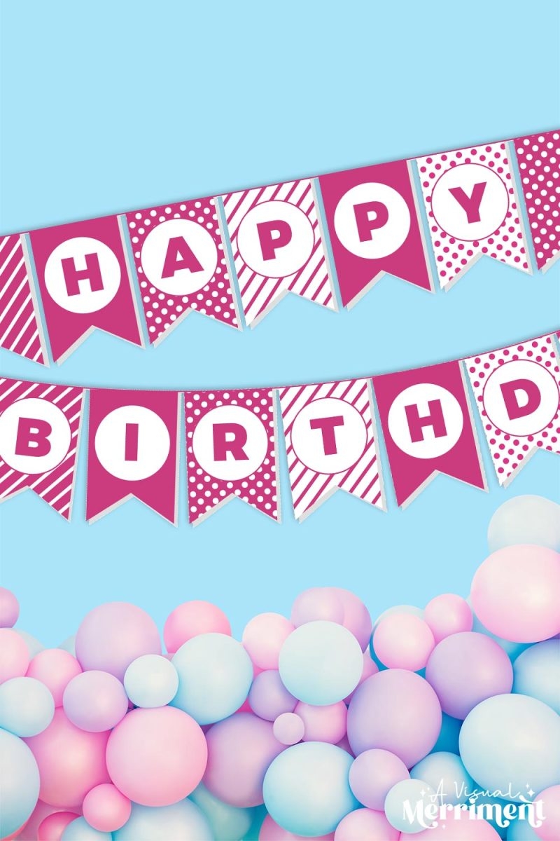 Free Pink Happy Birthday Banner Printable PDF Kids Crafts DIYs Parties Planning Home Decor